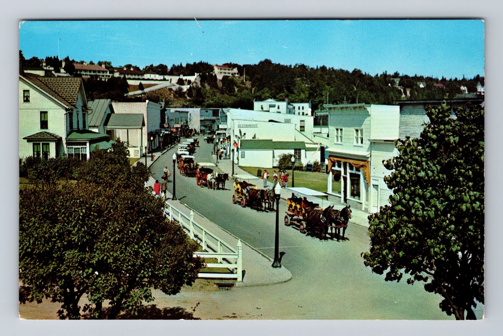 Mackinac Island MI-Michigan, Main Street, Horse Carriages Vintage Postcard