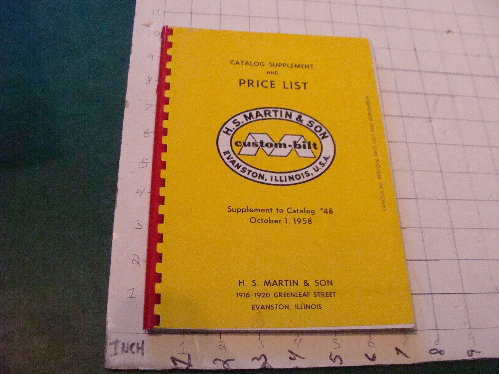 Orig Vintage CATALOG: supplement and price list H.S MARTIN & SON custom-bilt '58