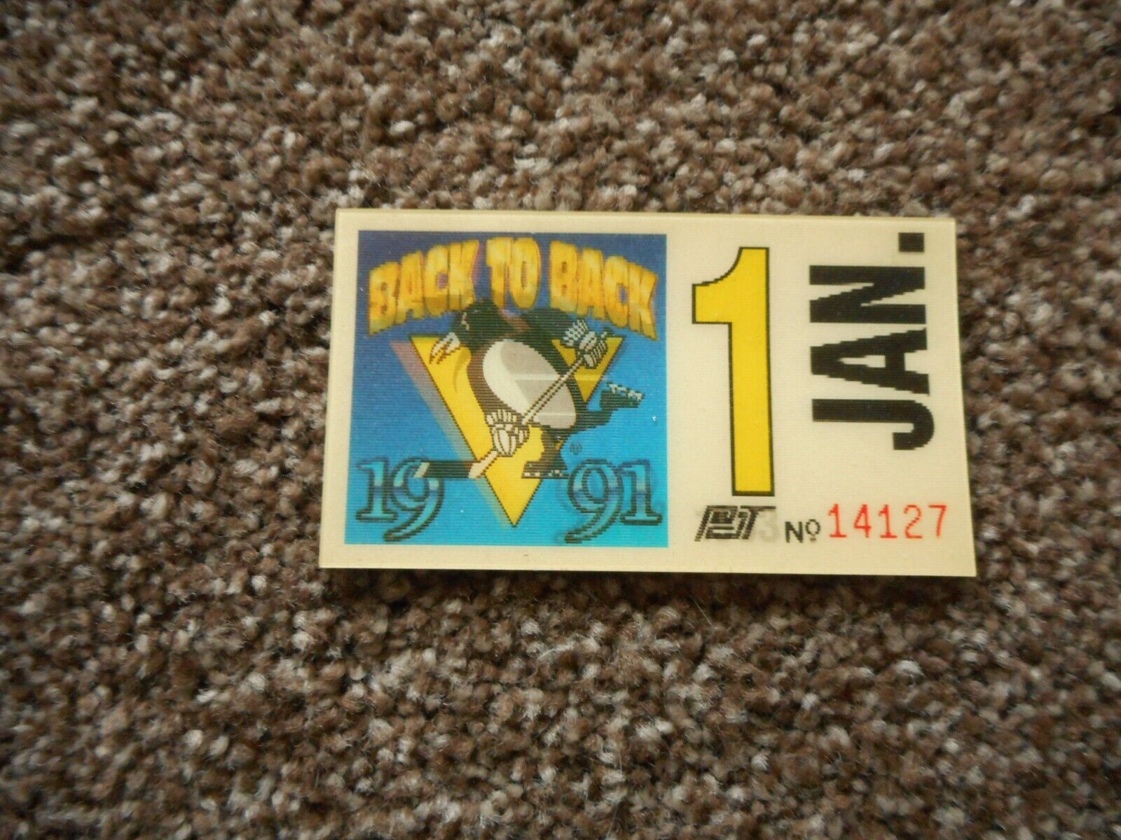 PITTSBURGH PENGUINS 3-D TROLLEY PASS ADVERTISING THE STANLEY CUP WIN FROM 1992 