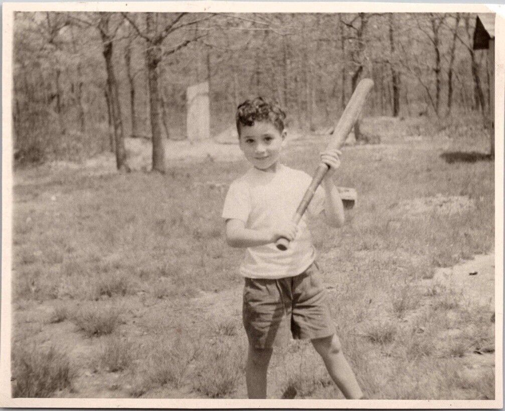 c1940 Young Boy W/ Baseball Bat Snapshot Photo