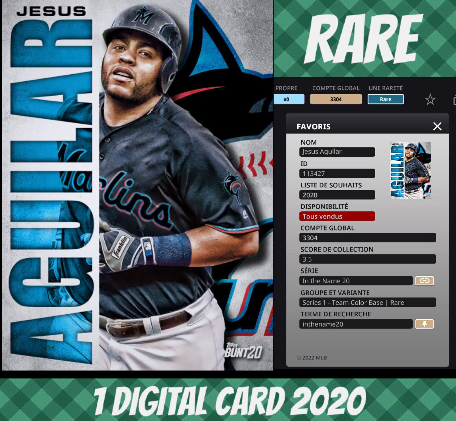 2020 Topps Colorful Rare Jesus Aguilar In The Name Team Color Digital