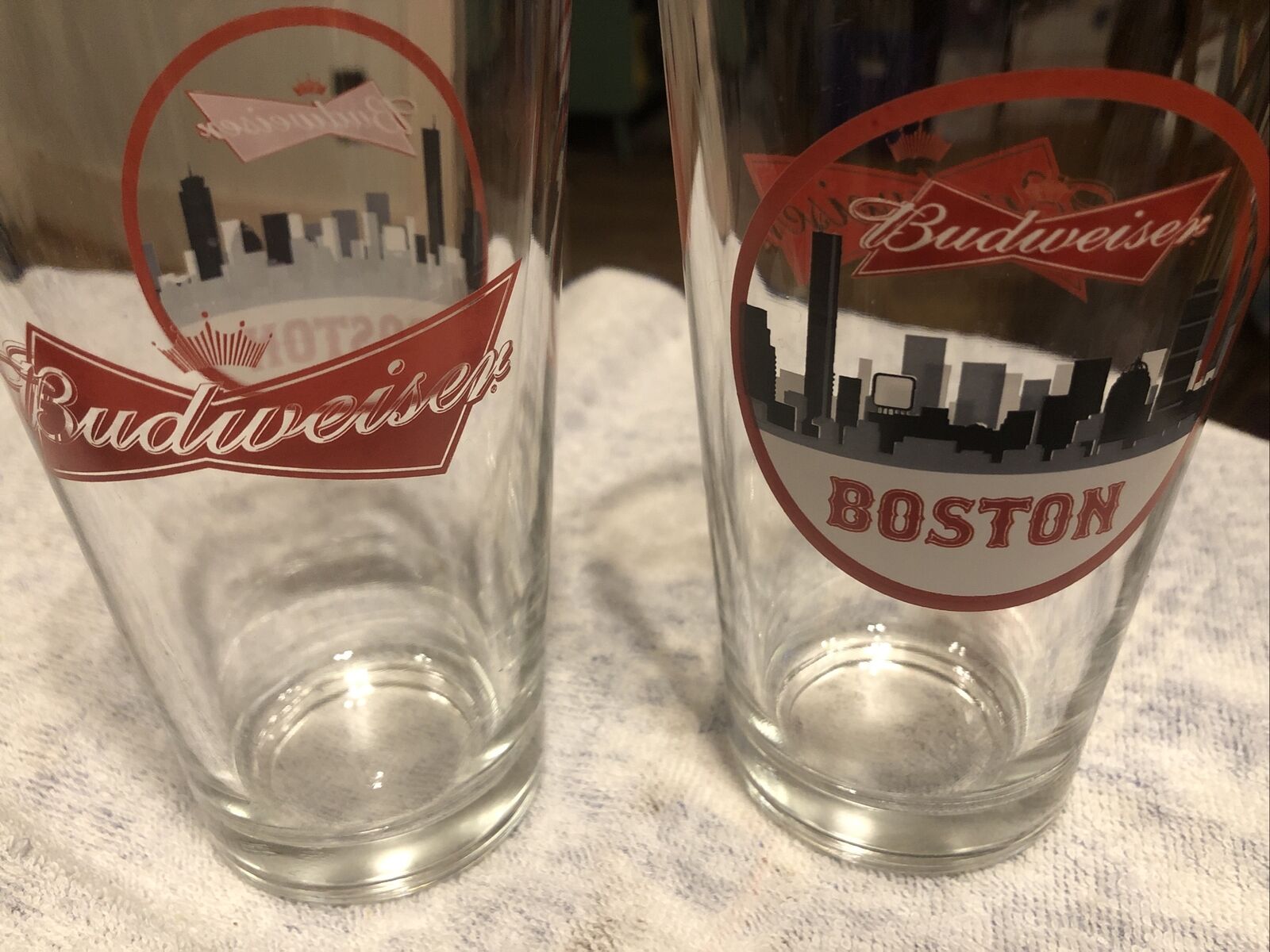 Libby Budweiser Boston 2 Tall Beer Glasses Super Nice