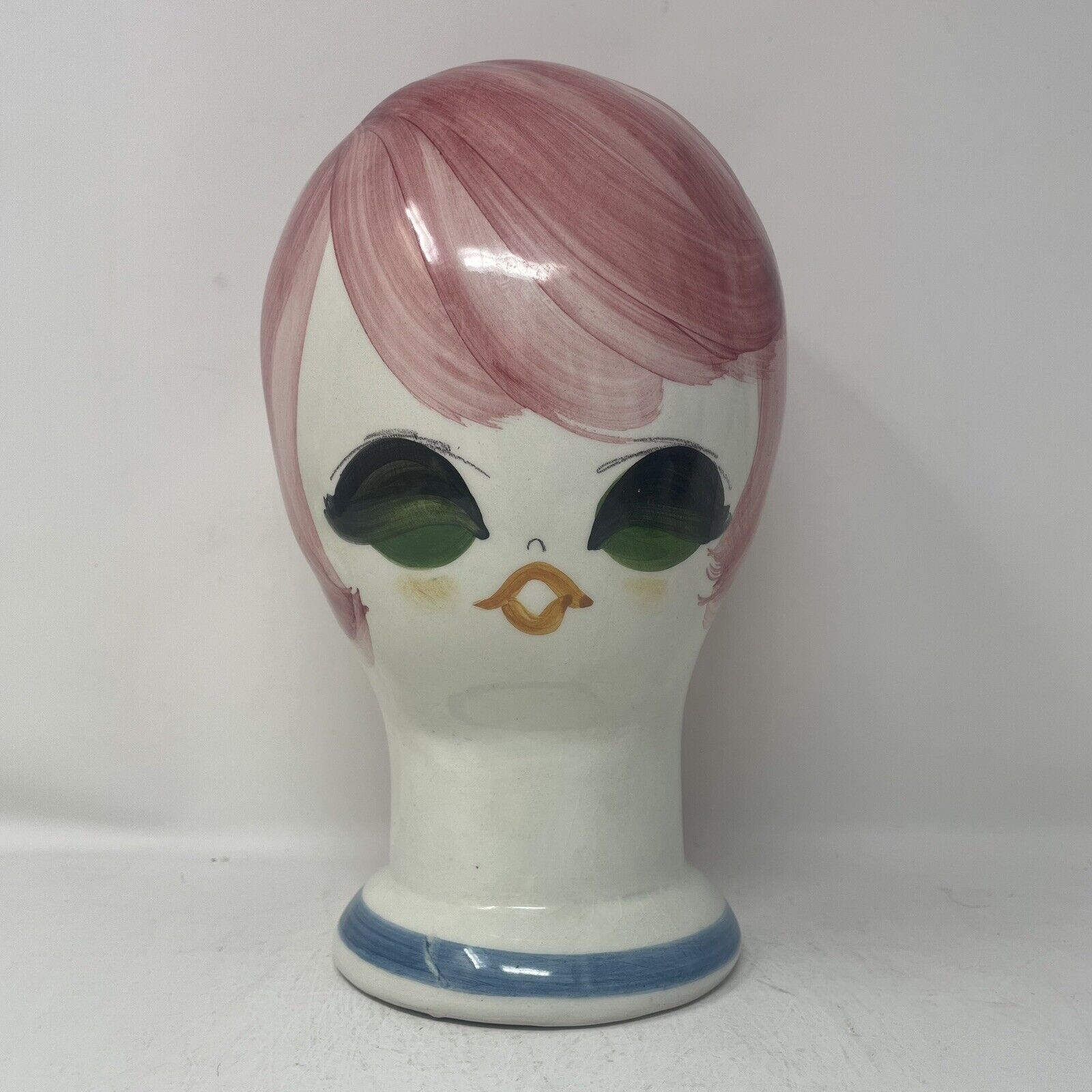 Vintage MCM 1960's Ceramic Head Millinery Wig Stand Italy Italian Pink Retro