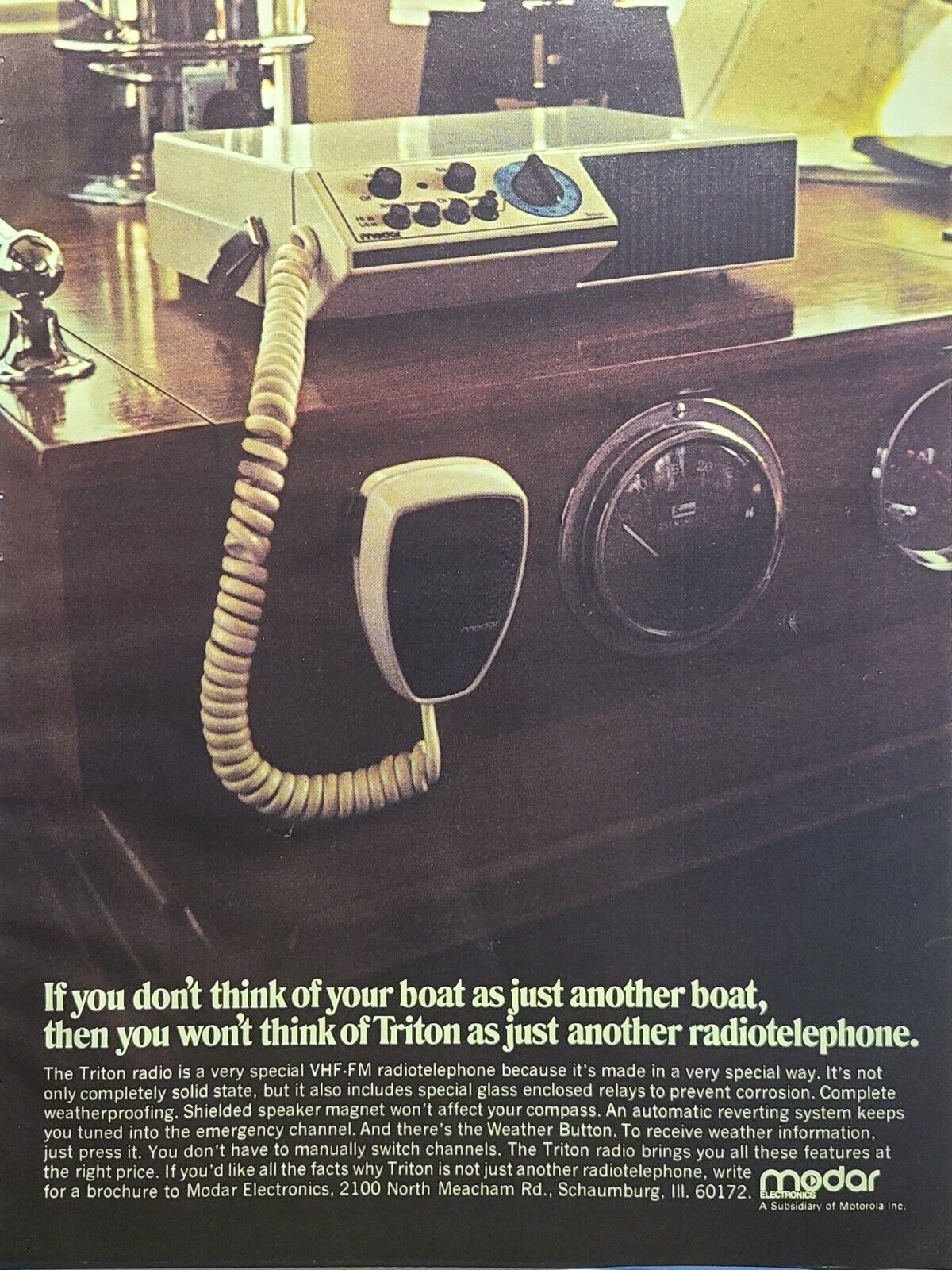 Modar Electronics Triton Radio VHF-UHF Schaumburg IL Vintage Print Ad 1972