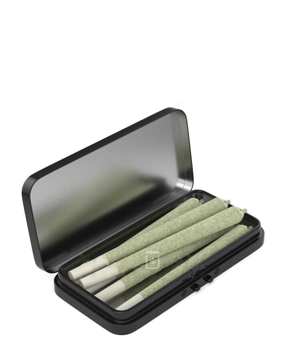 Tin Box CHILD RESISTANT and AIR-TIGHT PRE-ROLL JOINT CASE Hinged-Lid BLACK NEW