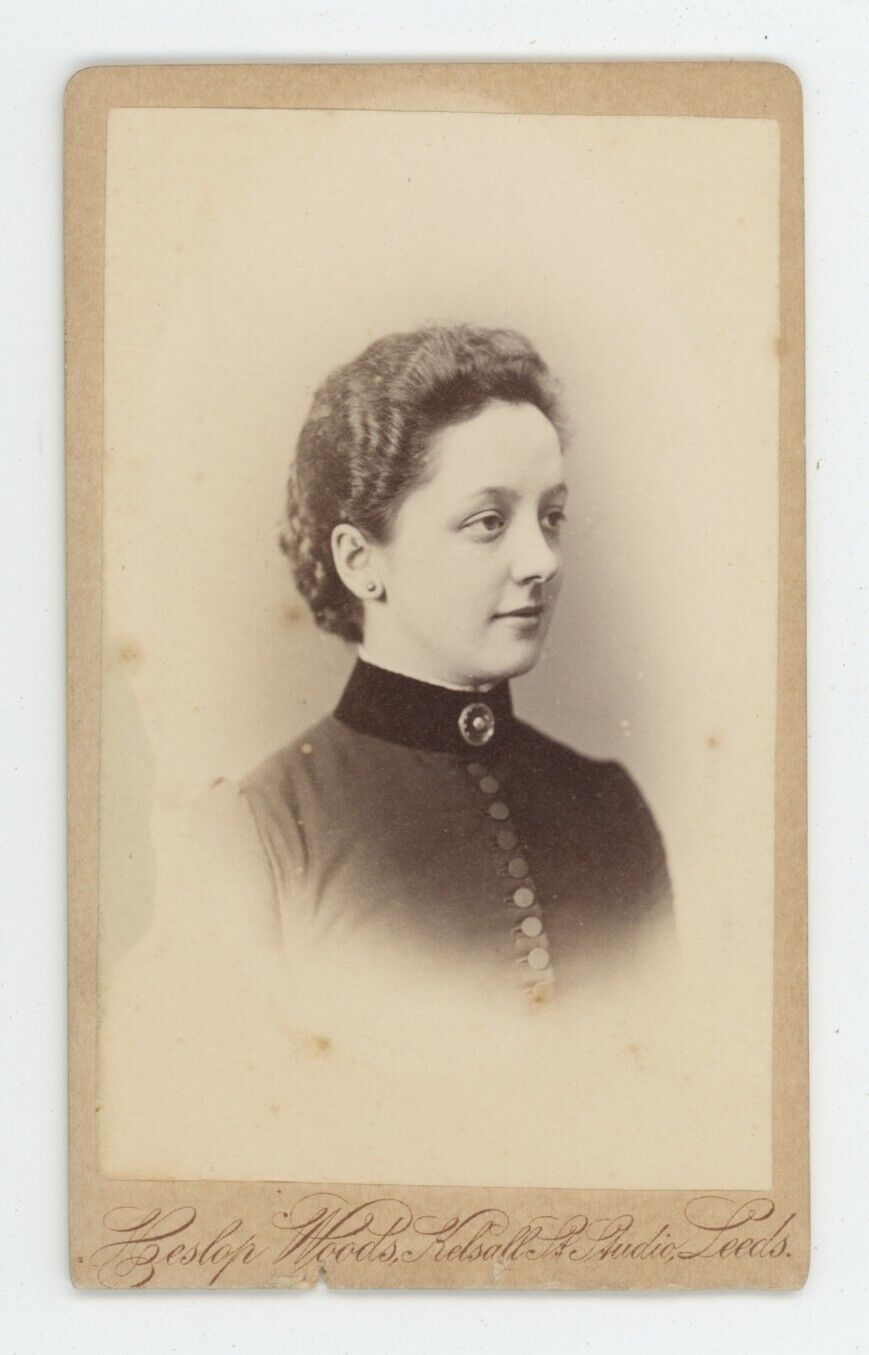 Antique CDV Circa 1870s Beautiful Woman in Black Dress Woods Leeds England, UK