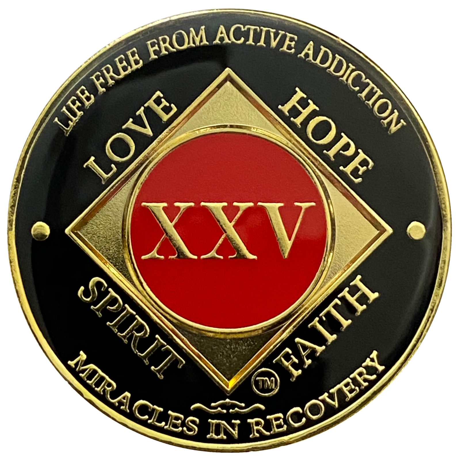 NA 25 Year Coin, Gold Color Plated Medallion, Narcotics Anonymous Coin