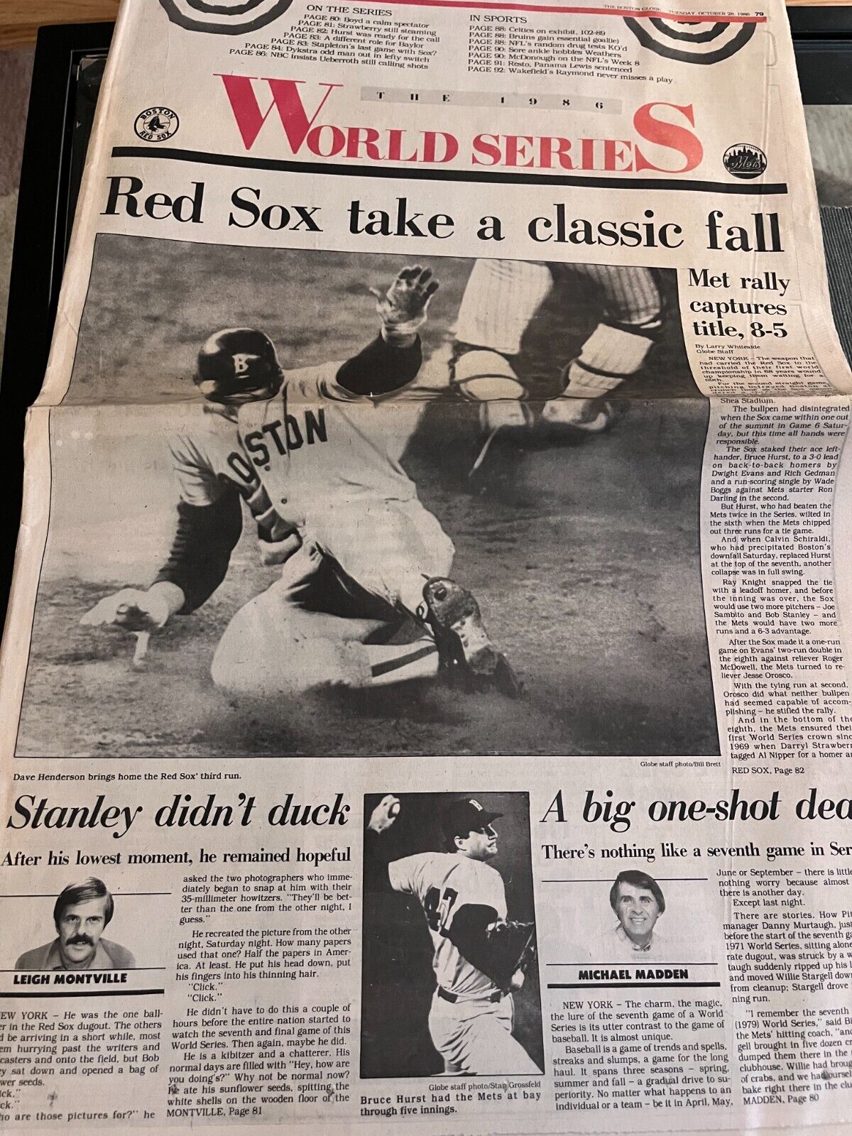 Red Sox New York Mets Boston Globe October 28 1986 World Series MLB
