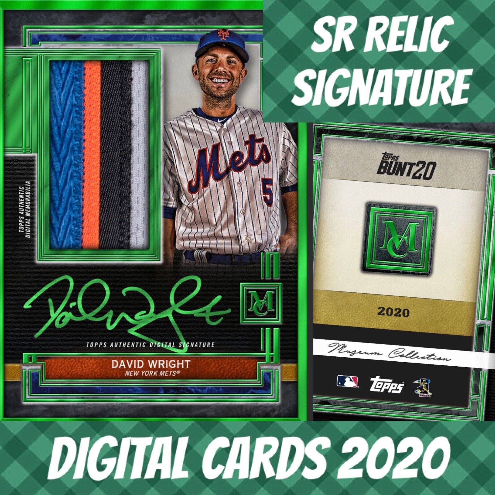 2020 Topps Colorful Digital David Wright Museum S/2 Green Framed Signature Relic