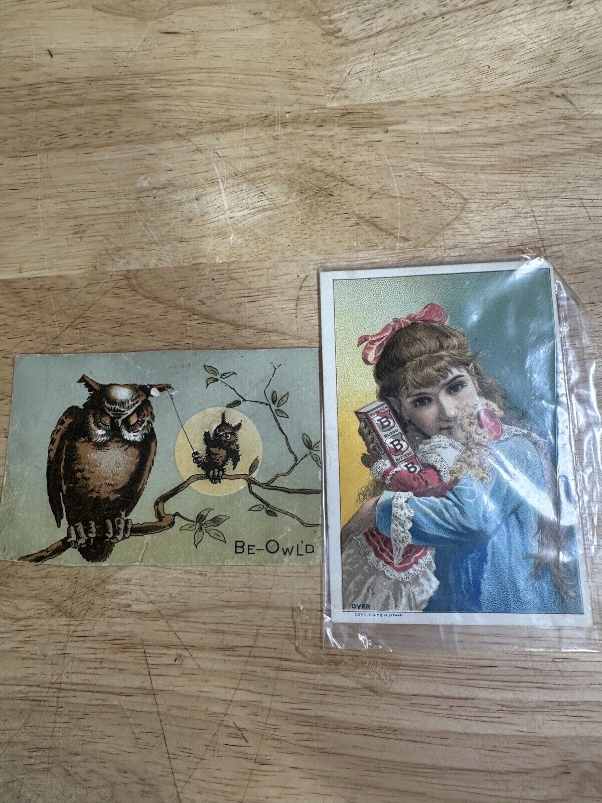 Antique Pair Of Victorian Trade Cards Blood Bitters/Be-Owl’d