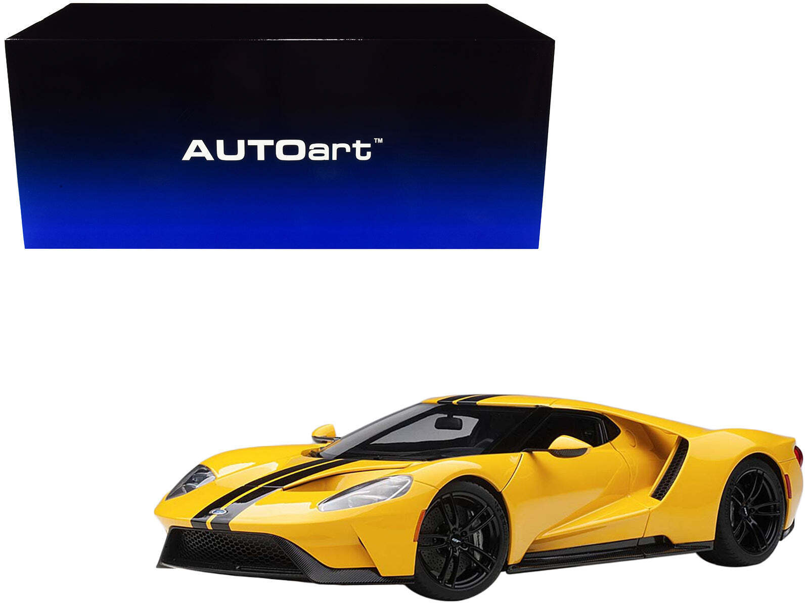 2017 Ford GT Triple Yellow with Black Stripes 1/18 Model Car