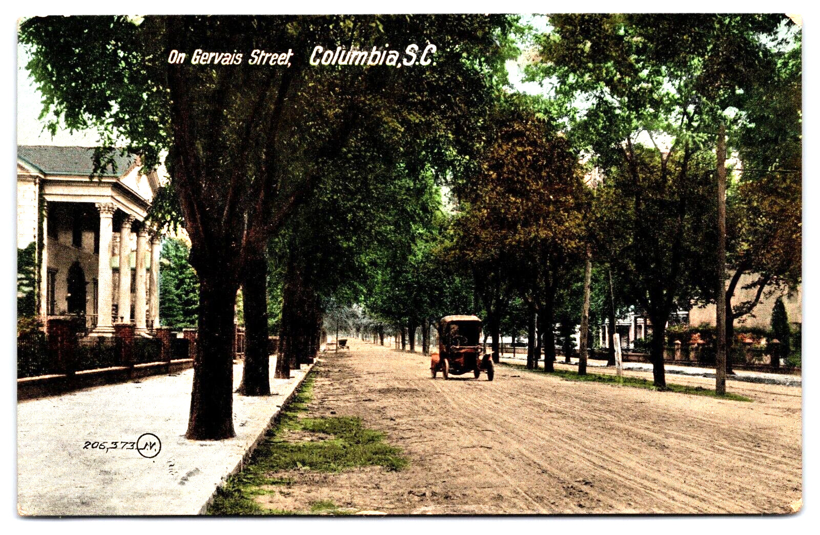 Antique Postcard 1909 Gervais St Columbia SC Street Scene Shady Trees  A3