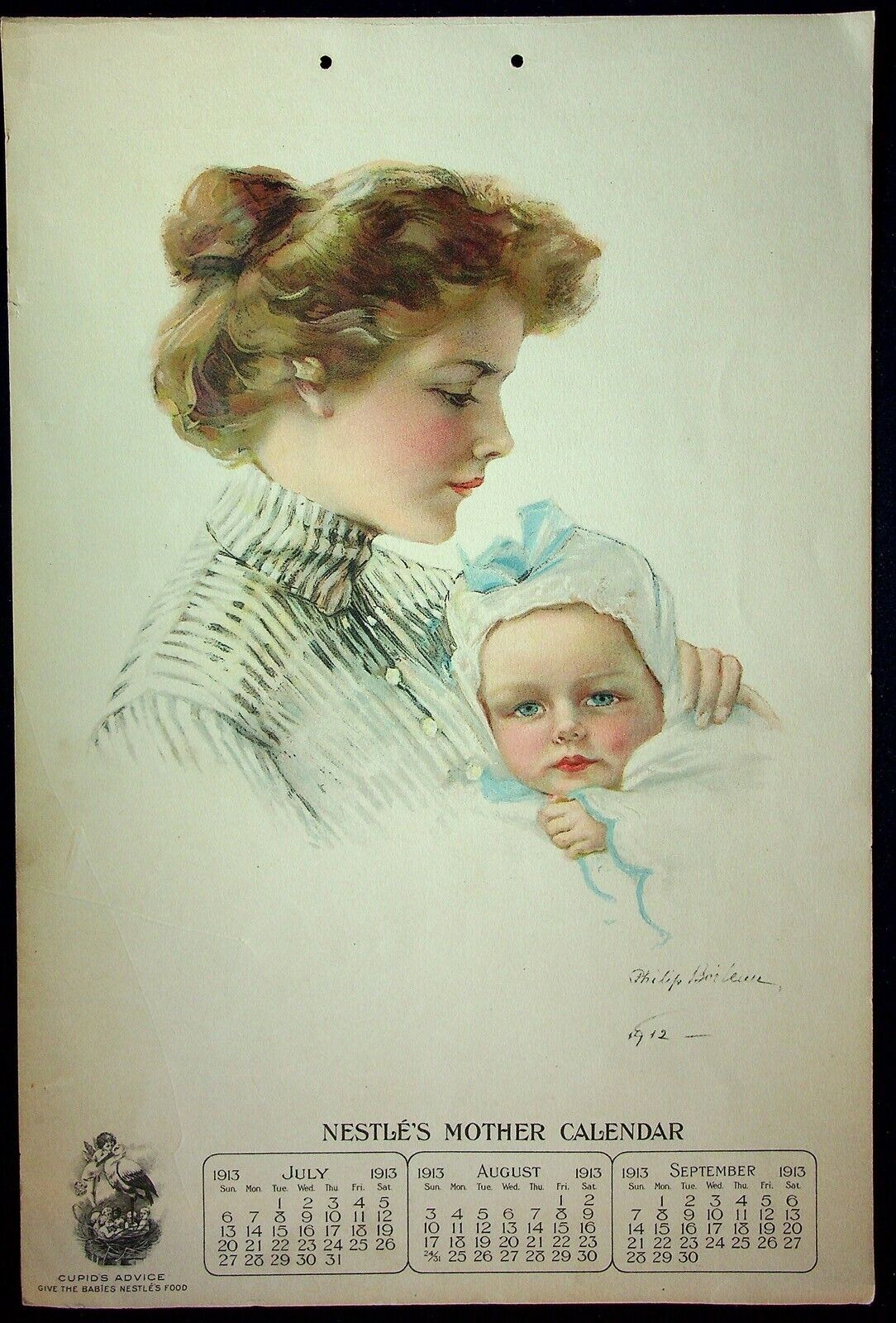 Philip Boileau Illustrated Calendar Page 1913 Nestle's Food Mother & Baby