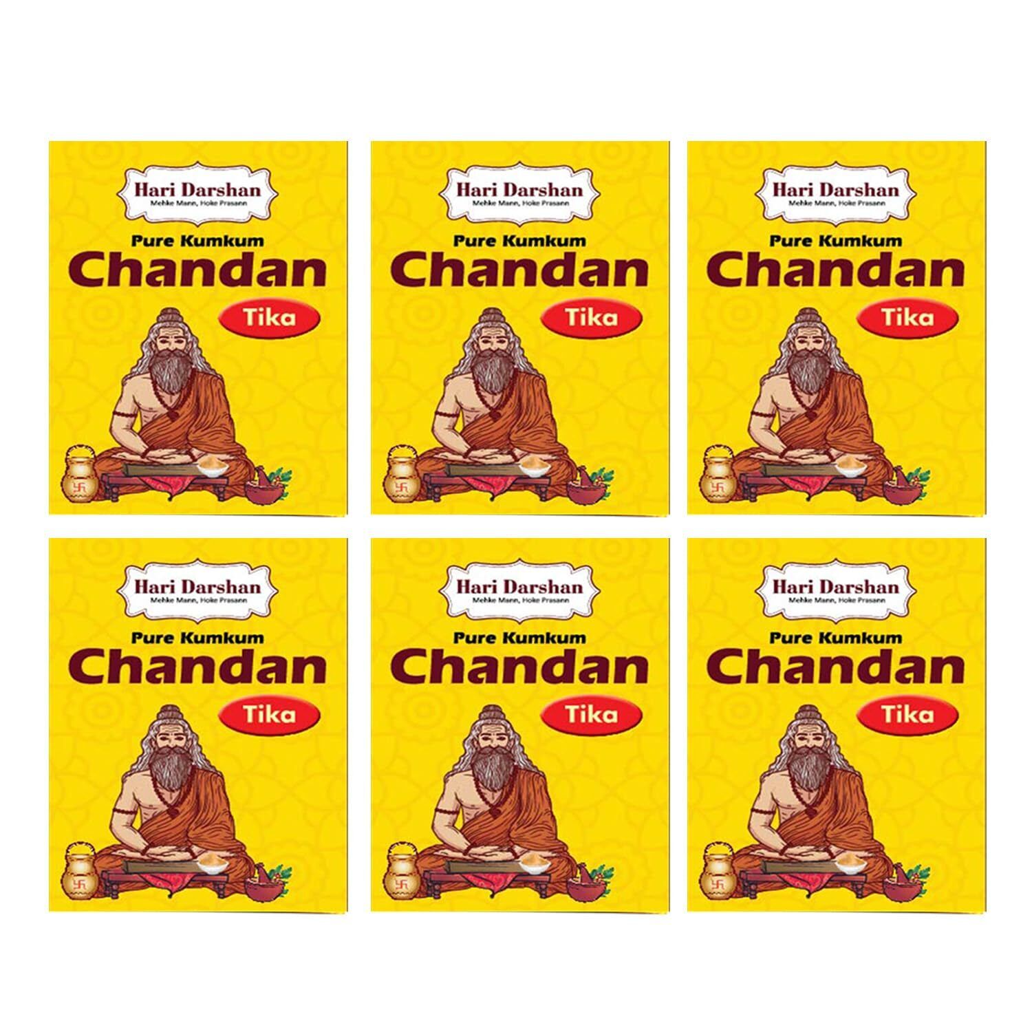 Pack of 6 X Hari Darshan Pure Kumkum Chandan Tika 40 gm for Daily Pooja, Havan