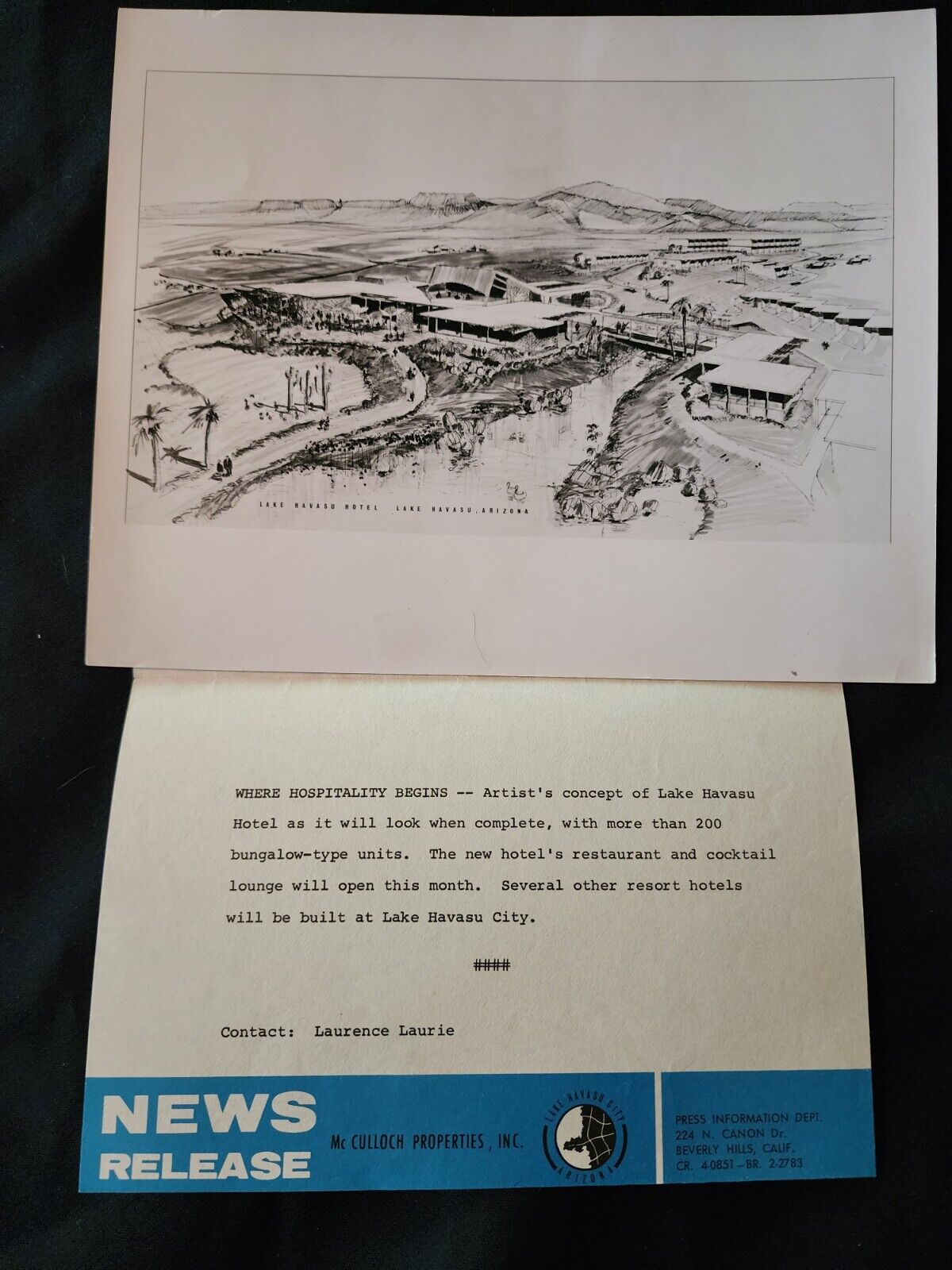 Vintage Lake Havasu City Arizona- McCullough Press Release- LHC Hotel Concept 