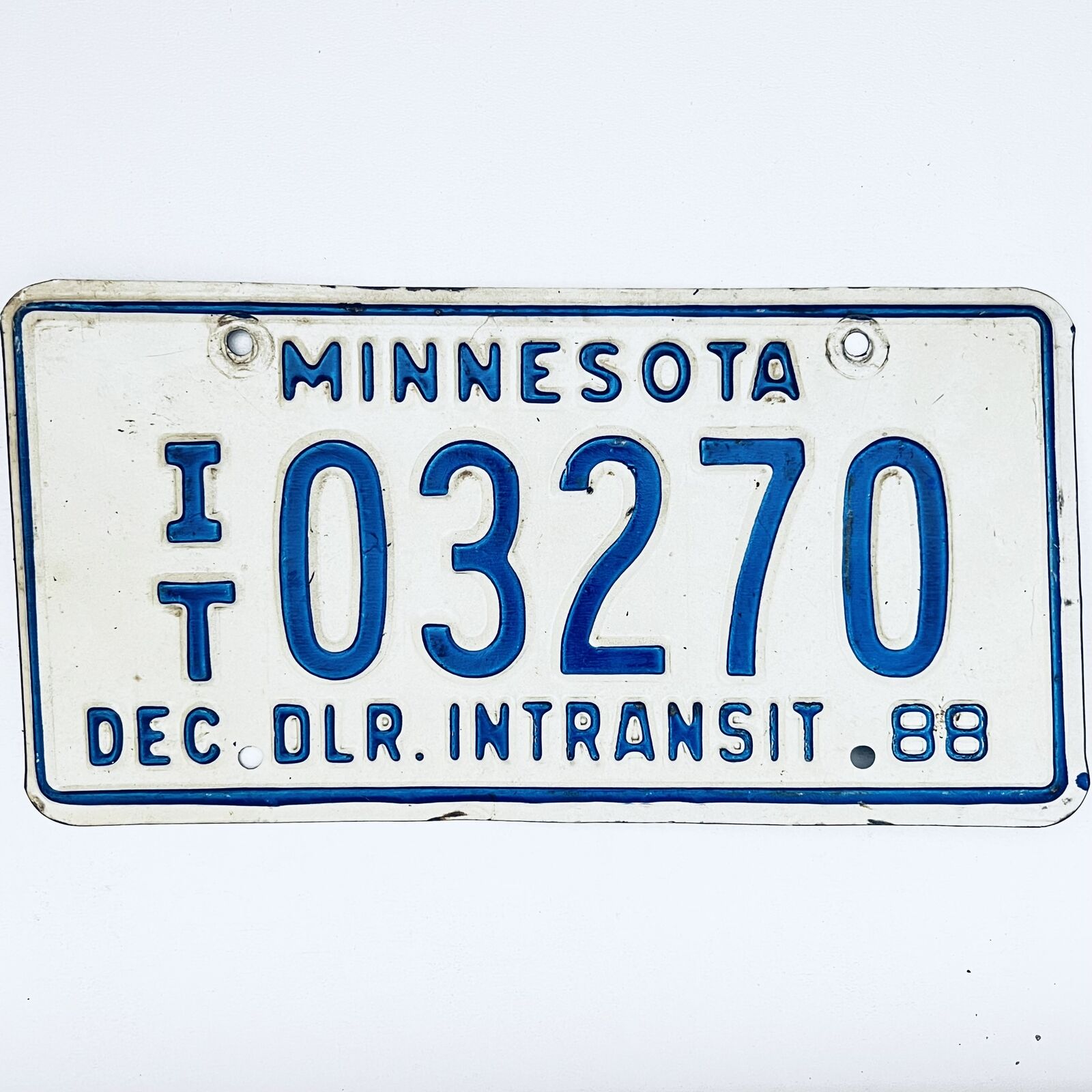 1988 United States Minnesota In Transit Dealer License Plate IT 03270