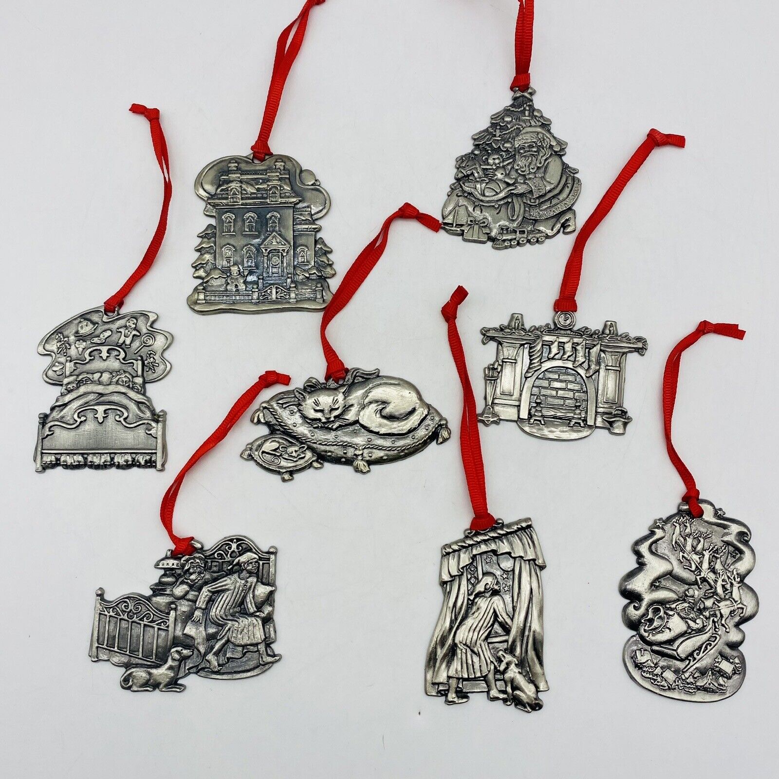 Set of 8 Pewter \'Twas The Night Before Christmas Hanging Ornaments by Madision