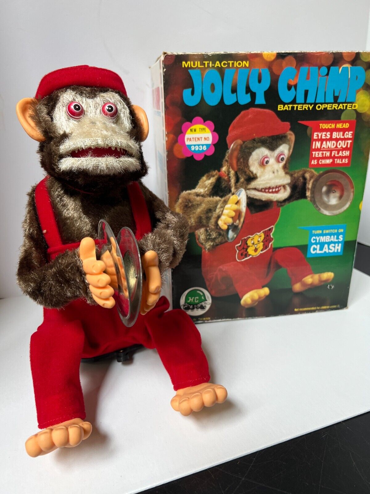 Vintage Jolly Chimp Monkey Toy w/ Cymbls Hsin Chi Toys Taiwan