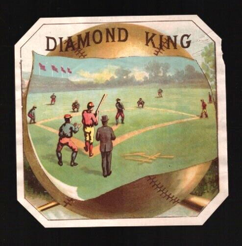 Extremely Rare DIAMOND KING Baseball cigar box label - Over 130 years old