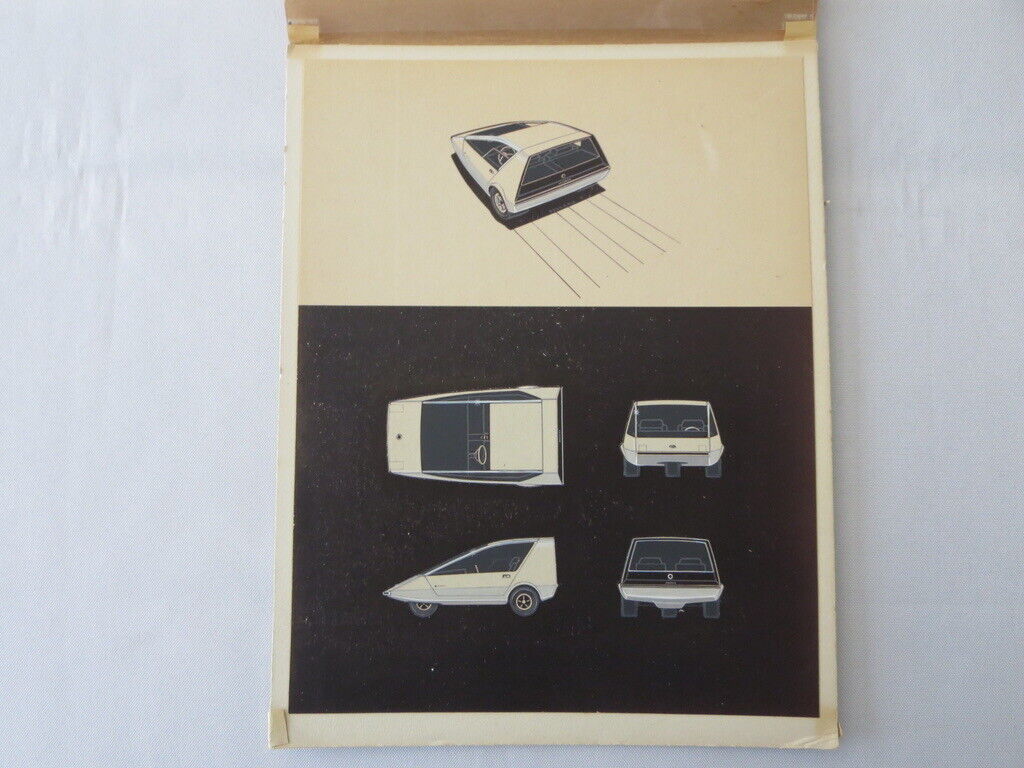 1970s Era Concept Car Design Drawing Sketch Rendering Art - 3 Wheel Wedge Car