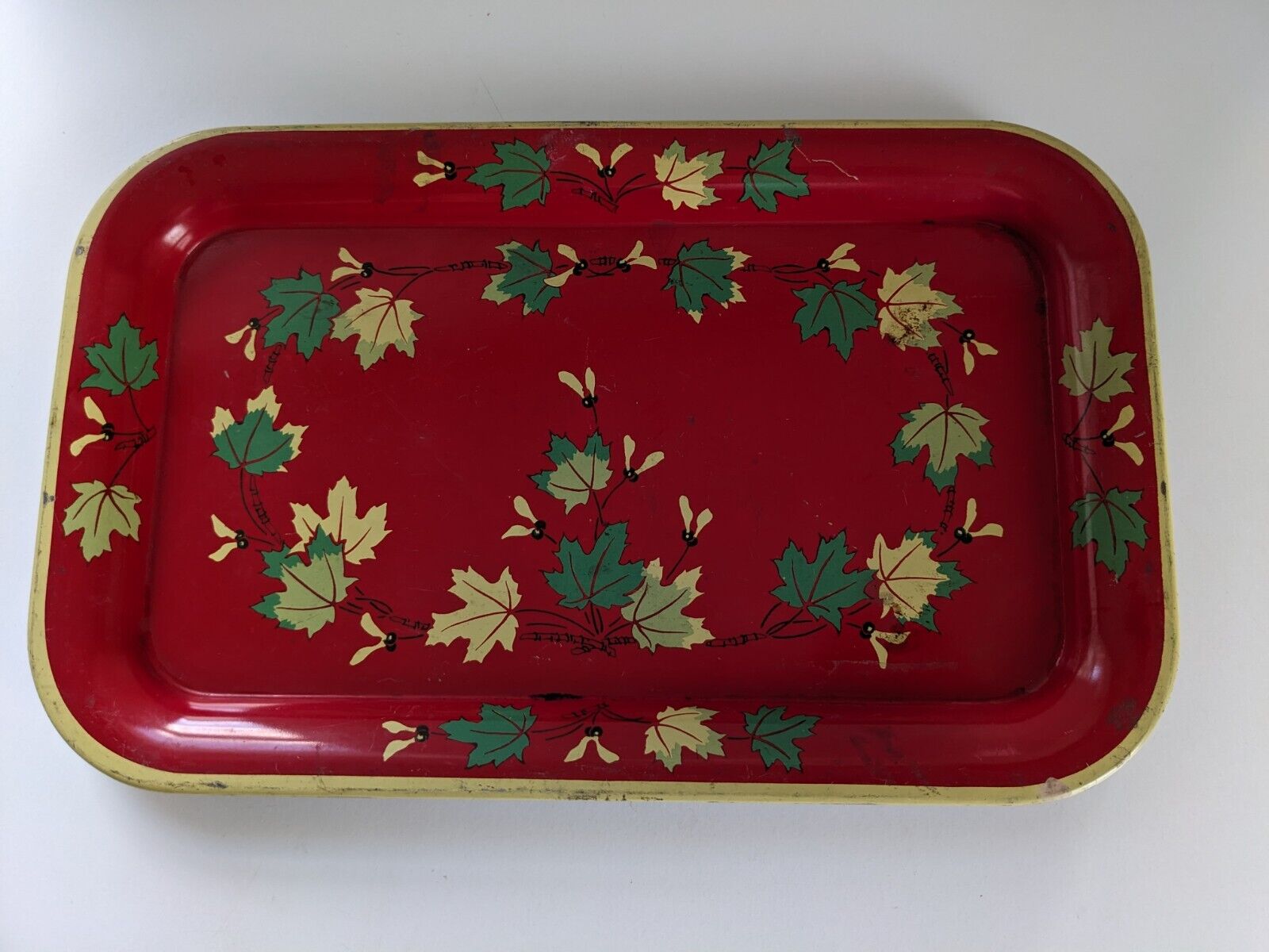 Holiday Platter Mid-century Metal Vintage Red And Green