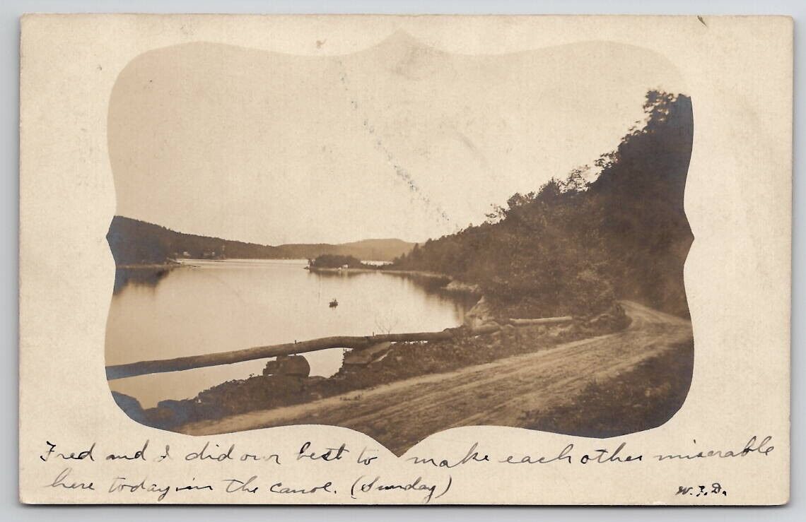 Winsted MN Canoeing On Lake Old Dirt Road 1906 RPPC Minnesota Postcard N25
