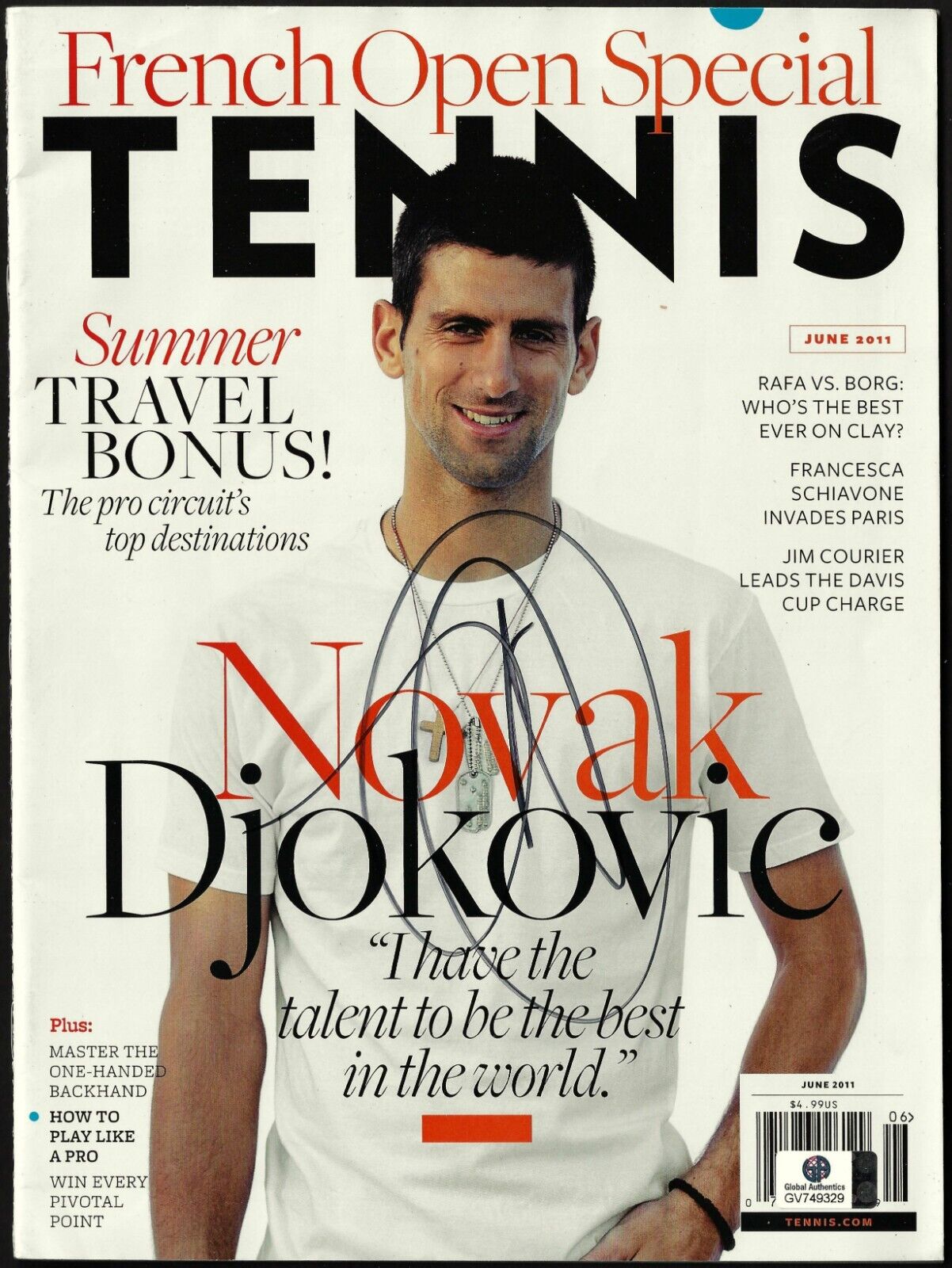 Novak Djokovic signed program of the French Open tennis championship, 2011