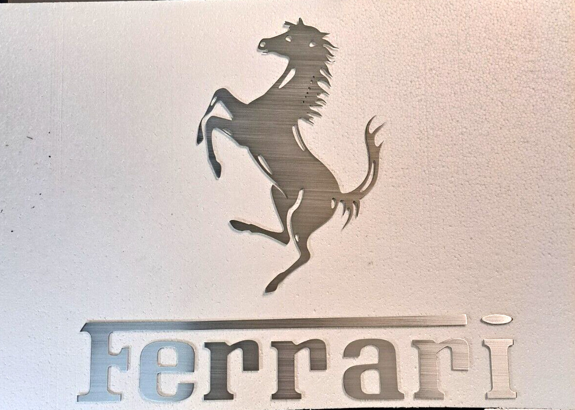 Ferrari Garage Sign Brushed Aluminum Letter Set and Logo Garage Shop Office