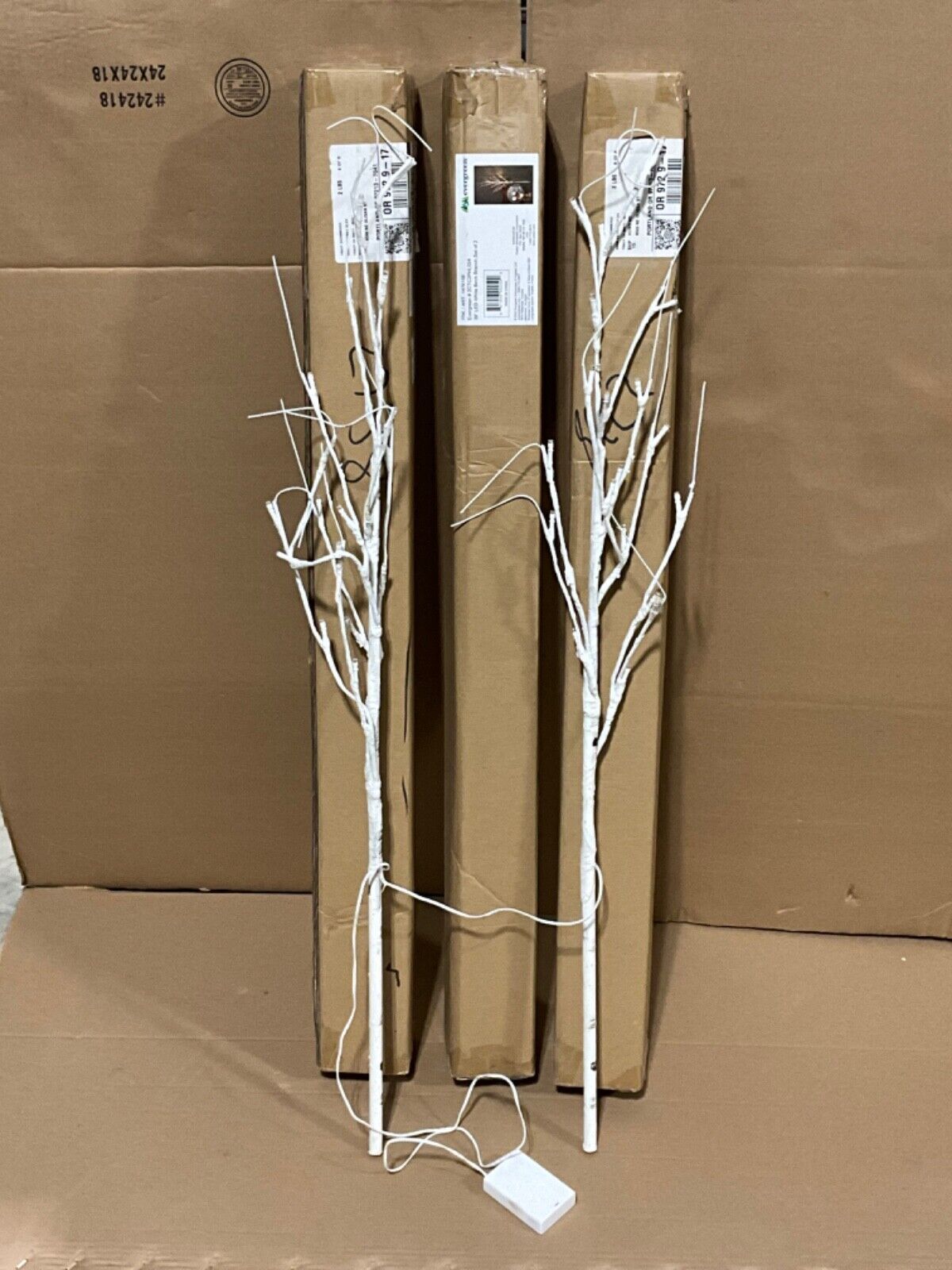 (3) EVERGREEN BATTERY OPERATED WHITE LED LIGHT BIRCH BRANCH, TREES, 39” TALL NEW