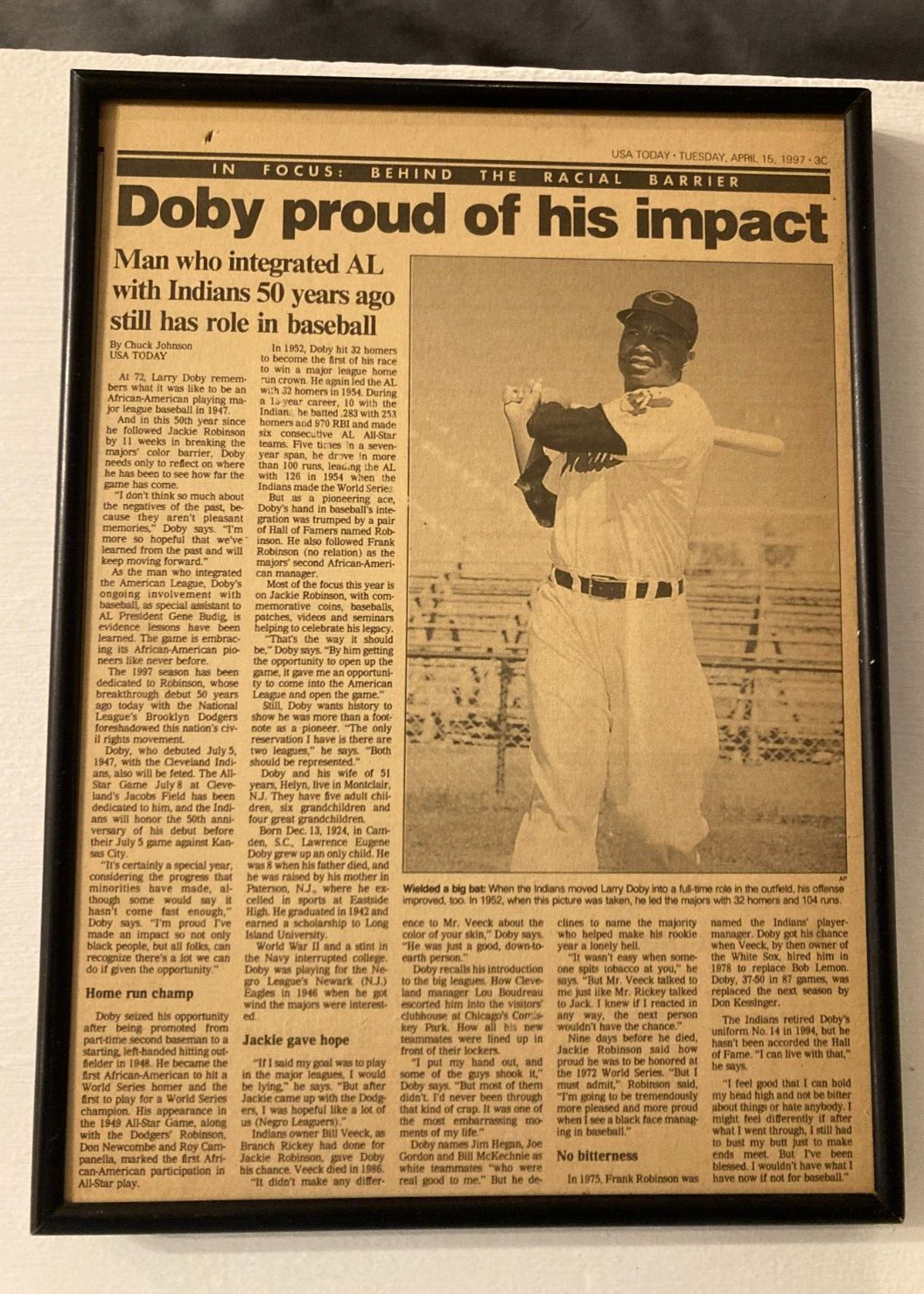 Vintage Newspaper Clipping Larry Doby IN FRAME