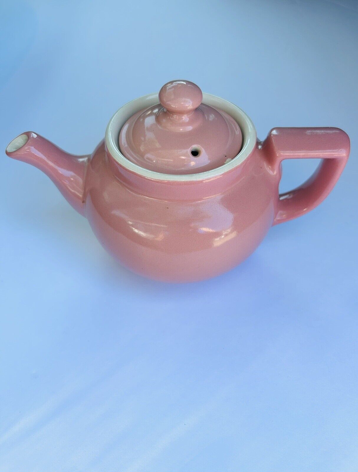 Genuine Mid Century Modern Hall Light  Pink Glazed  Vintage Personal  Teapot