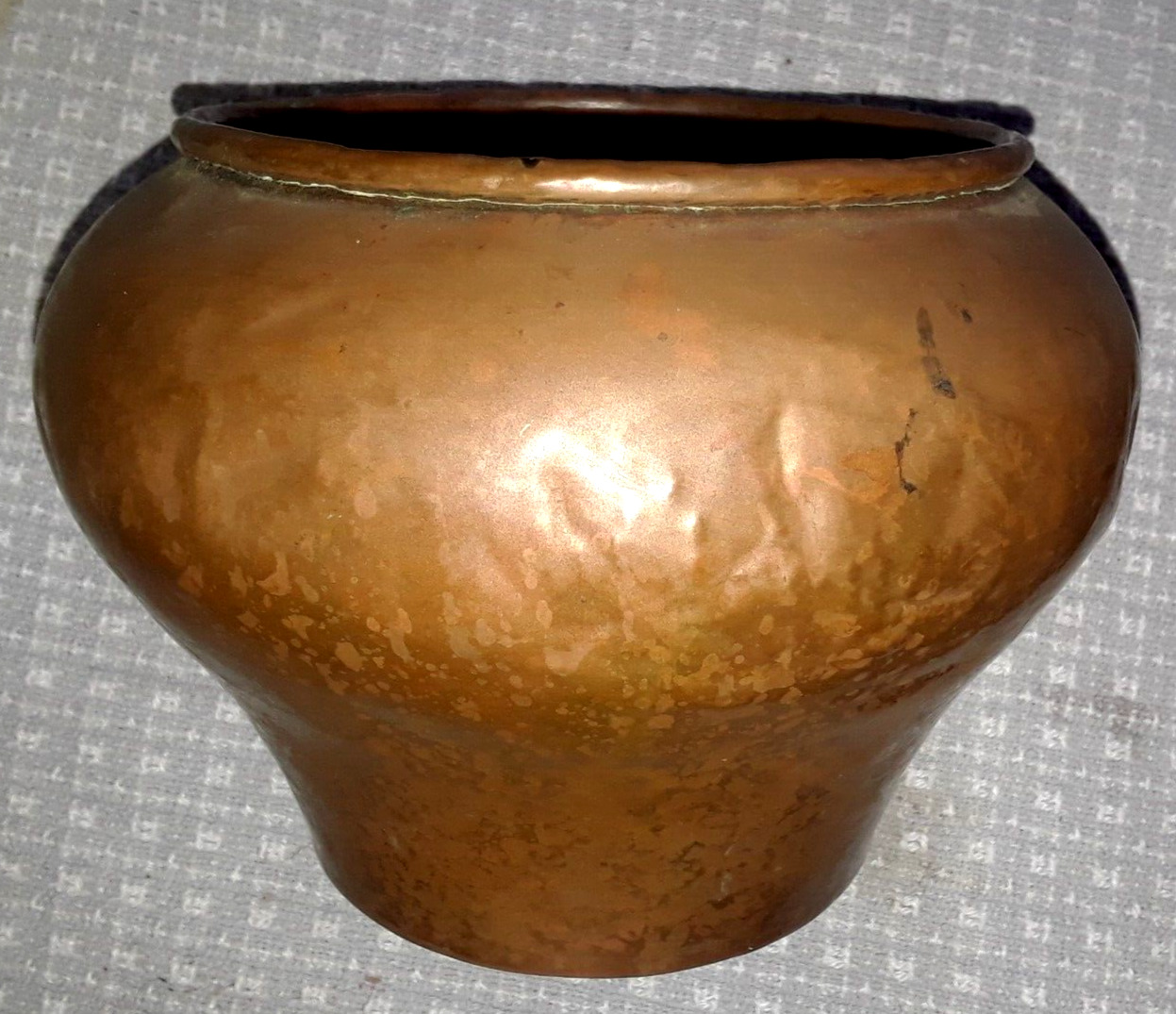 Antique Early Asian Solid Copper Bowl◇Unusual Stamps◇Rich Naturally Aged Patina