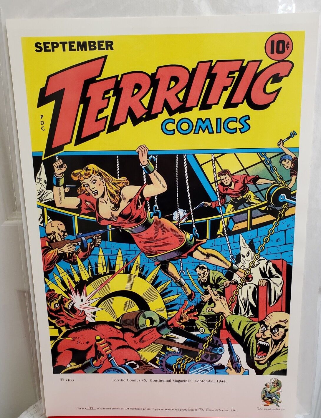 1944 Terrific Comics #5, Golden Age Comic Poster Print, 12×18 [1998 Production]