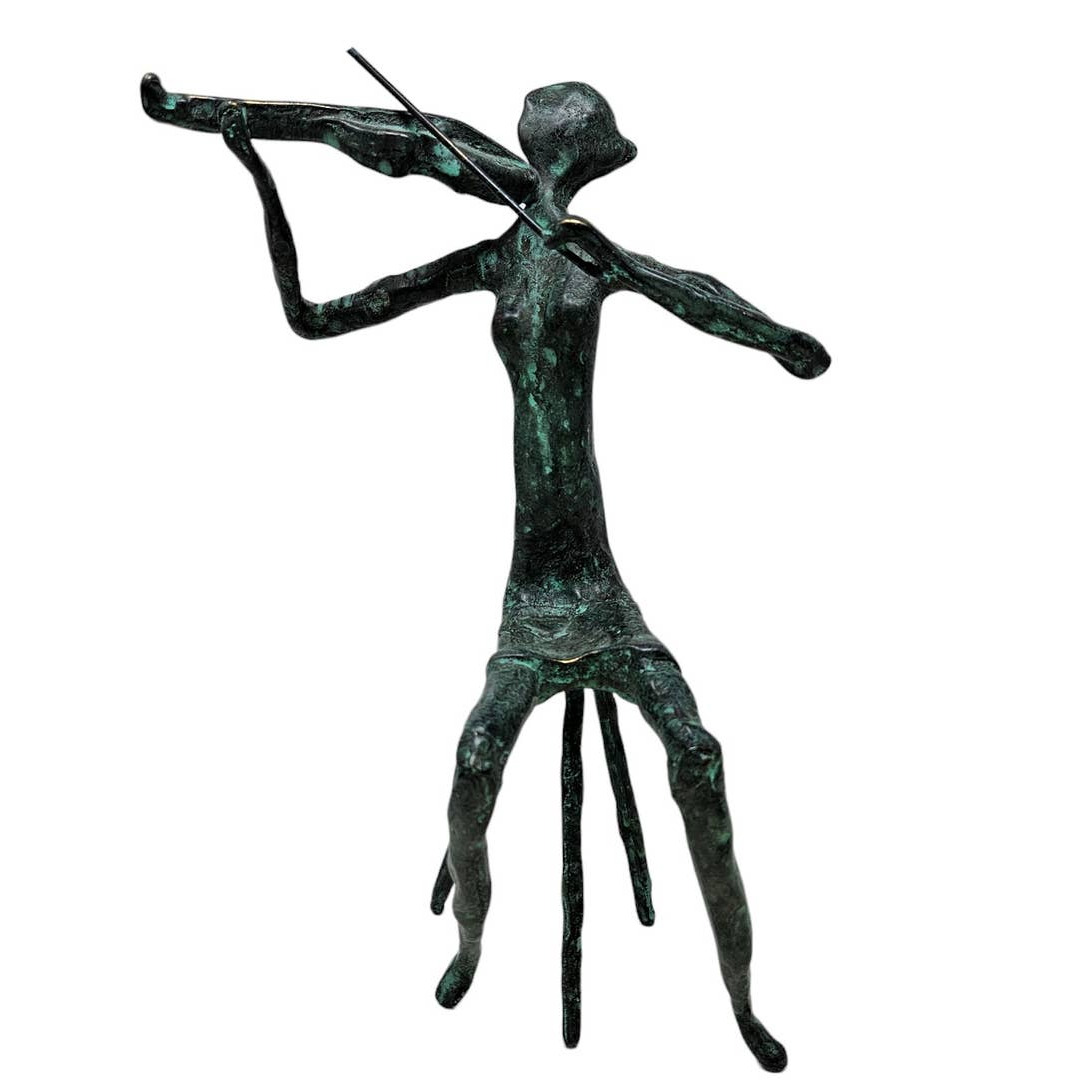 William Jauquet 1998 Green Bronze Sculture Violinist Musician Figure Metal 