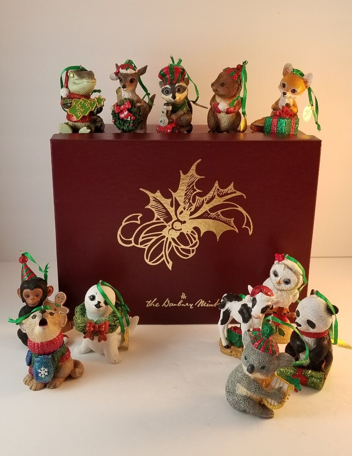 The Danbury Mint Baby Animal Christmas Ornaments Set of 12 Original Box