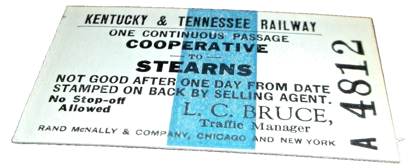 KENTUCKY & TENNESSEE RAILWAY TICKET COOPERATIVE TO STEARNS
