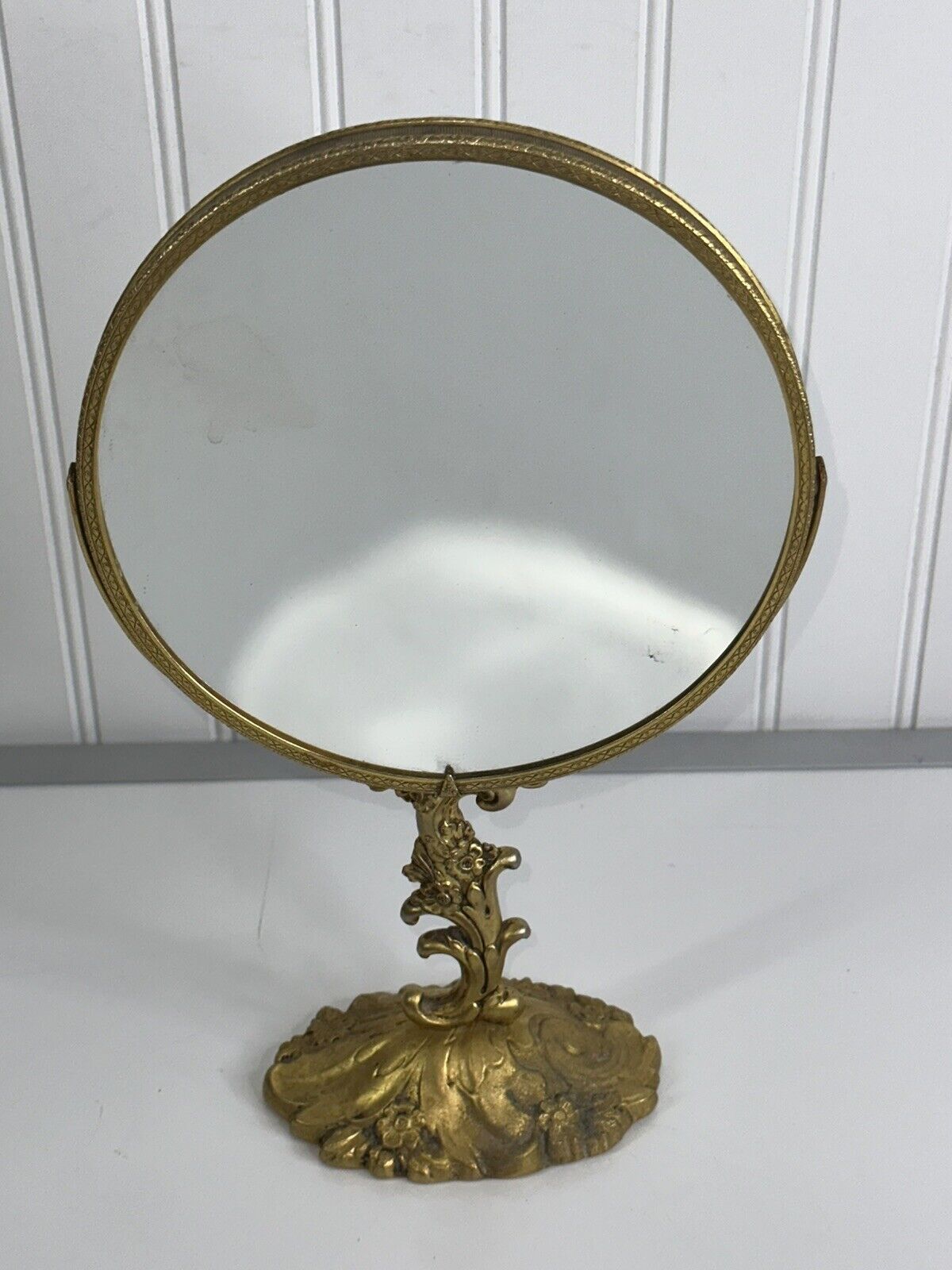 Beautiful Vintage Double Sided Golden Vanity Mirror Excellent Condition
