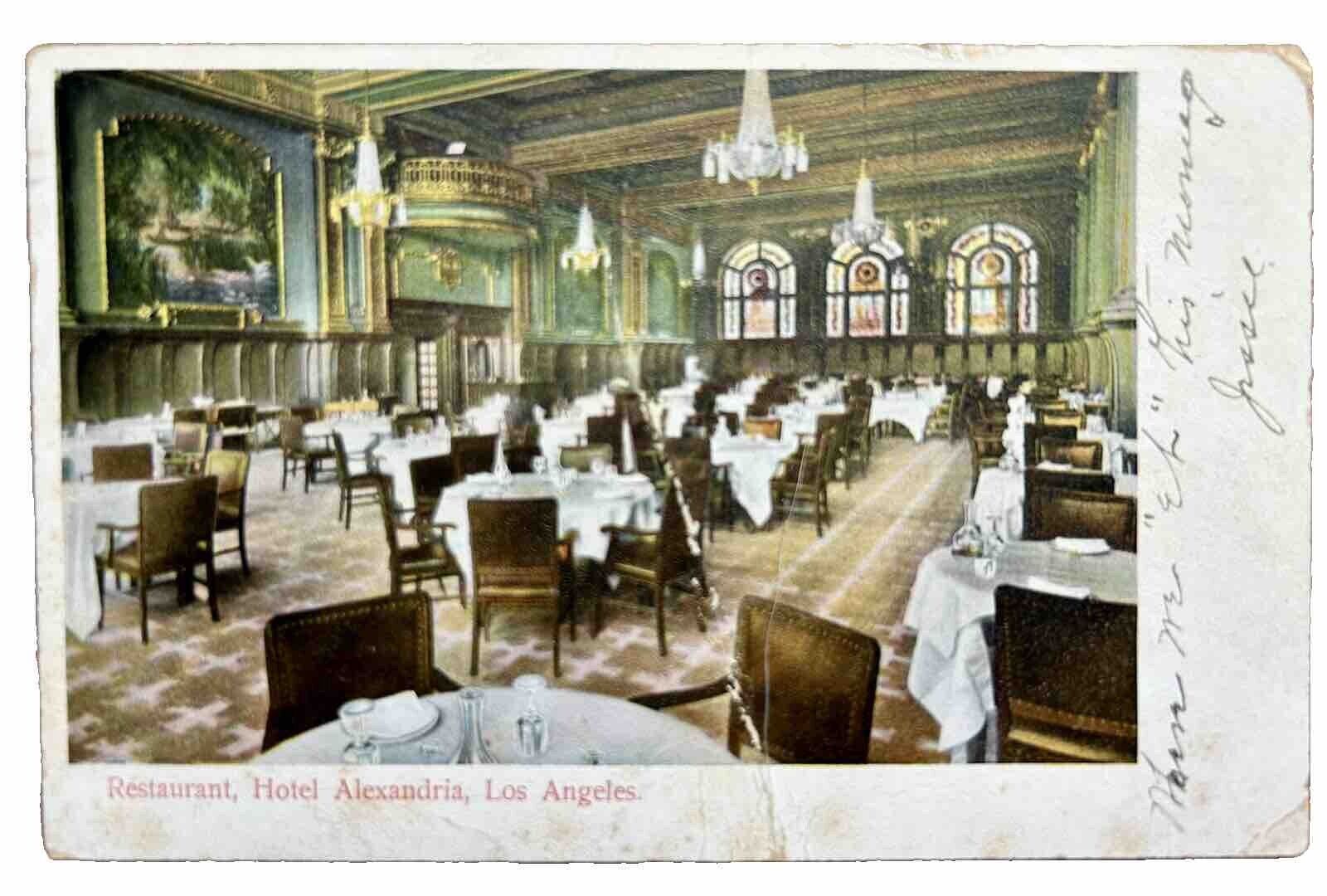 Restaurant, Hotel Alexandria, Los Angeles. Vintage Postcard. 1907