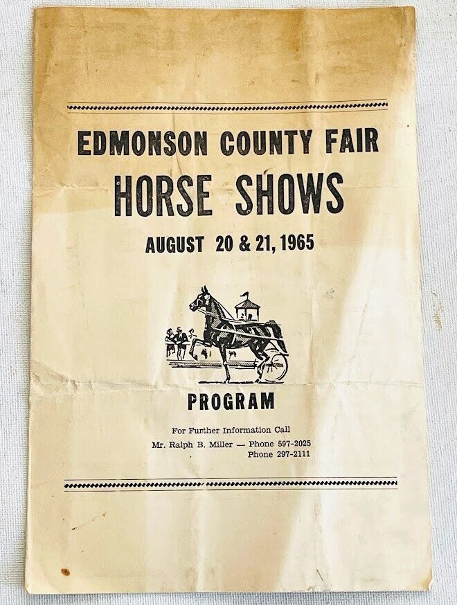 Edmonson County Kentucky 1965 Fair HORSE SHOW Original Paper Program Brownsville