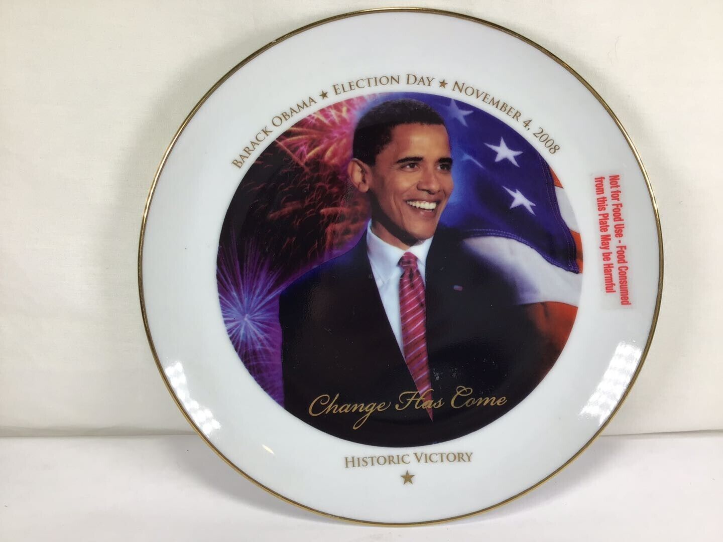 U72 Vintage Antique Barack Obama Change Has Come Hand Painted Porcelain Plate
