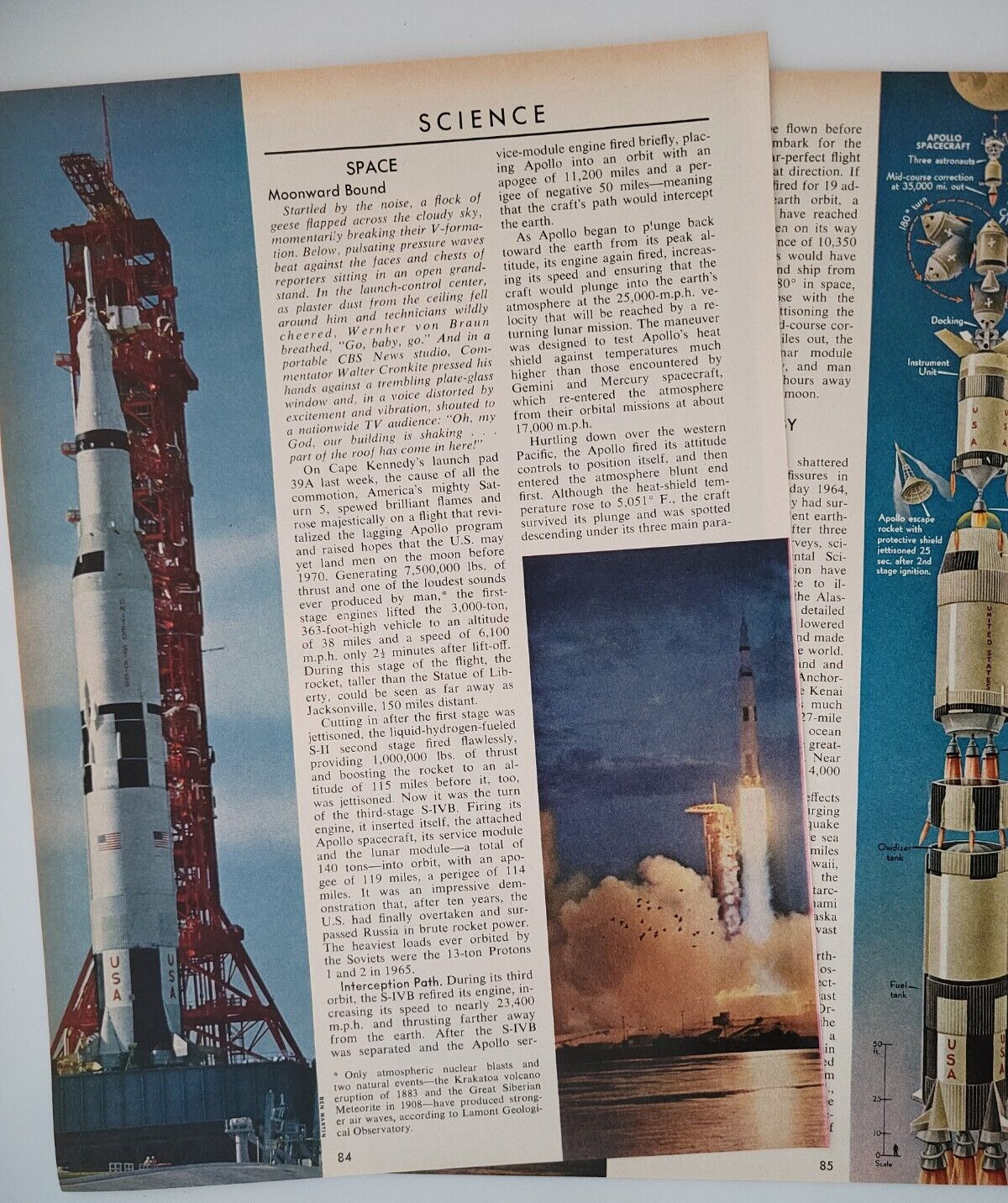 First Saturn 5 Rocket Launch Apollo Moon Original 1967 Article Time 8x11\