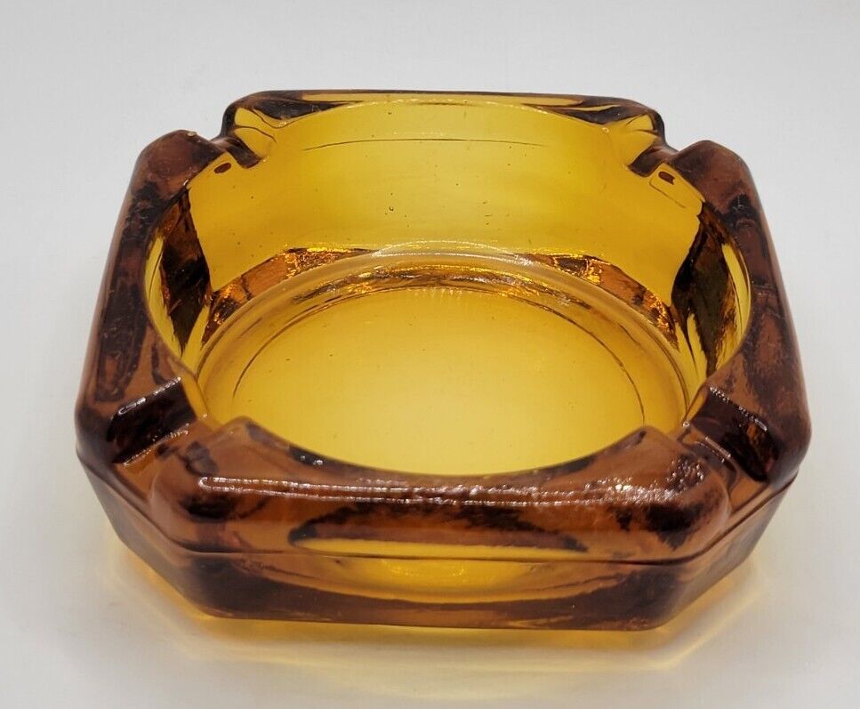 Vintage Amber MCM Ashtray 70s 80s Octagon Square 4 inch Beautiful Hue