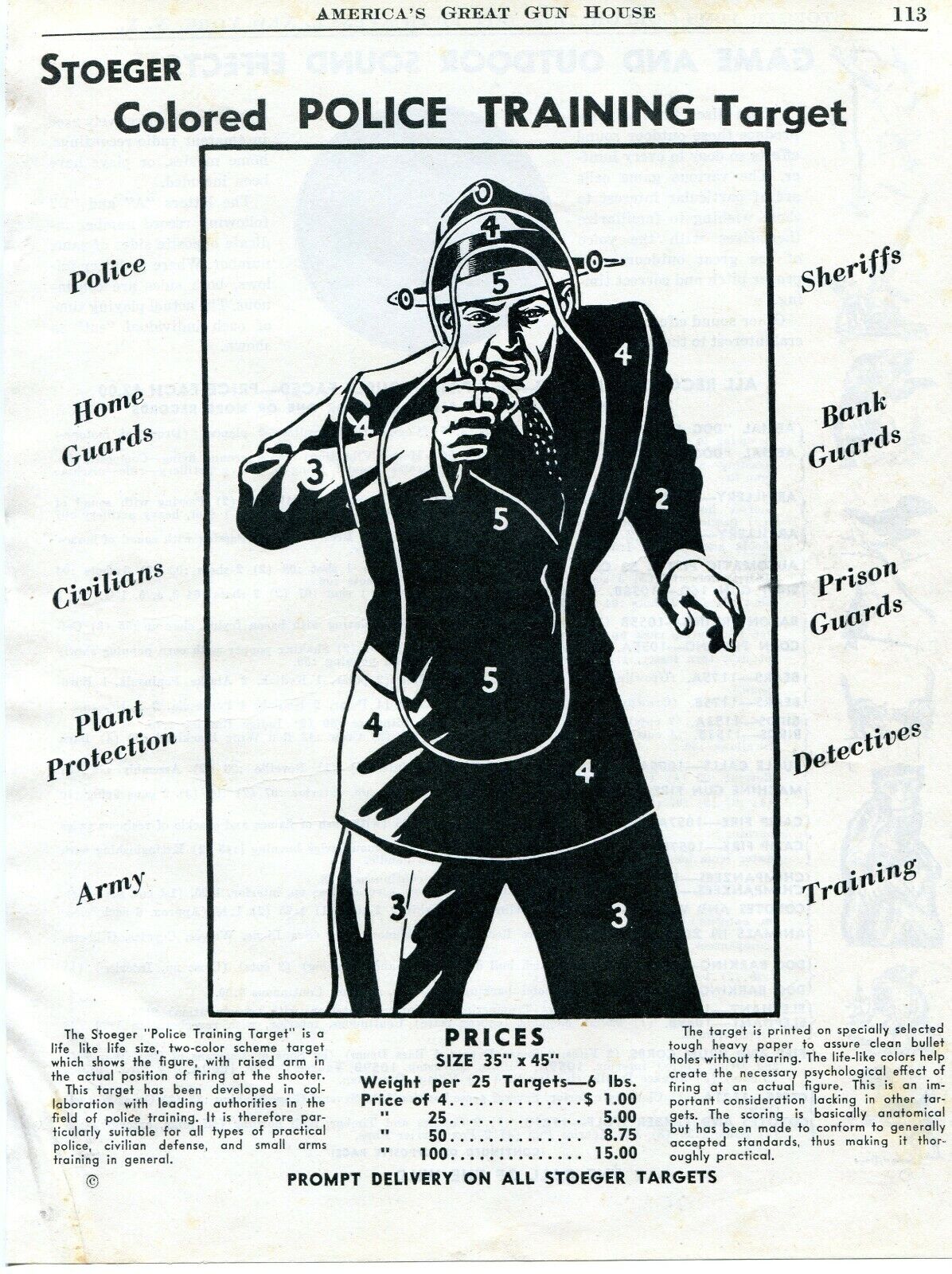 1948 Print Ad of Stoeger Police Training Target
