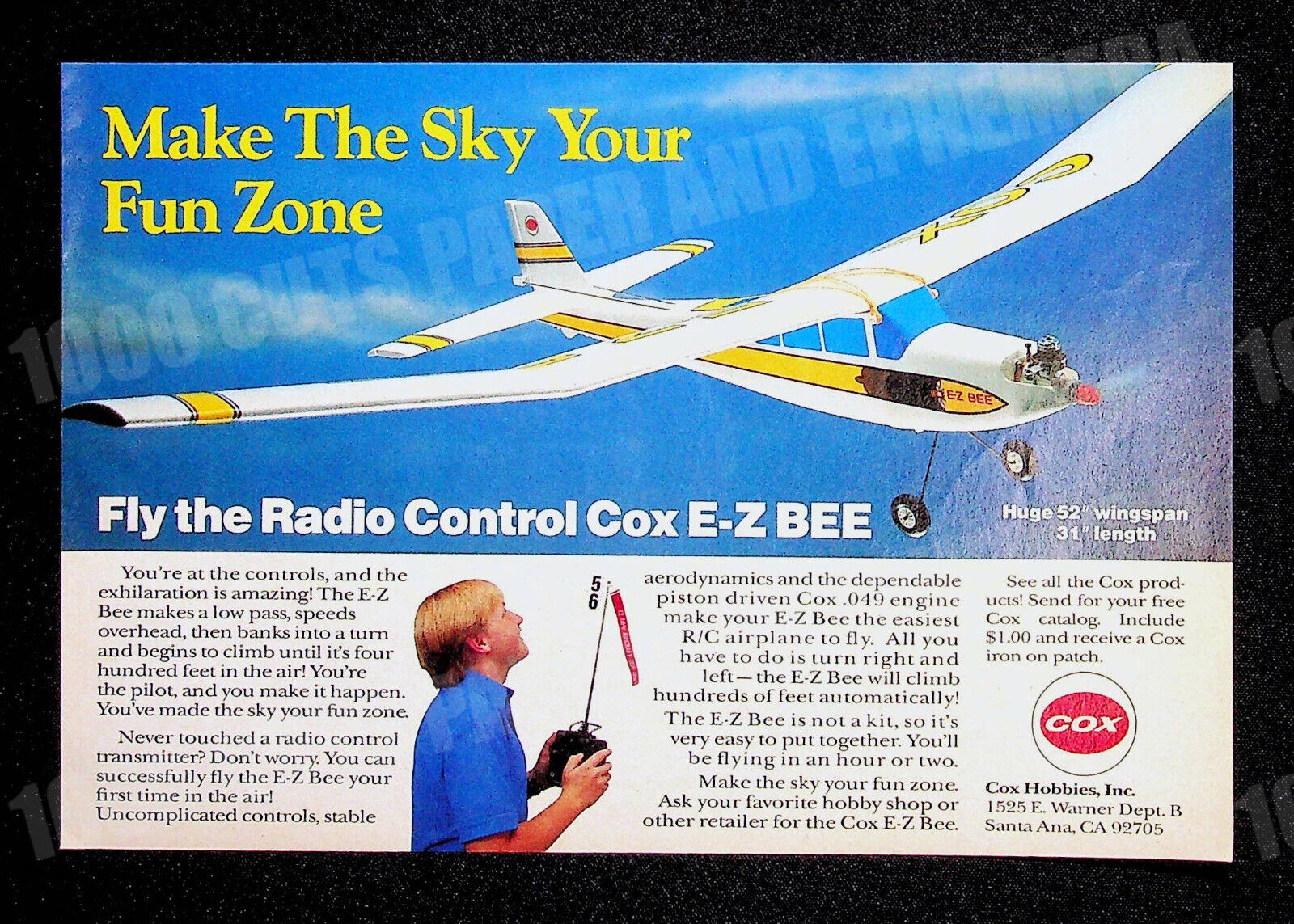 Cox E-Z Bee Radio Controlled Airplane 1989 Trade Print Magazine Ad Poster ADVERT
