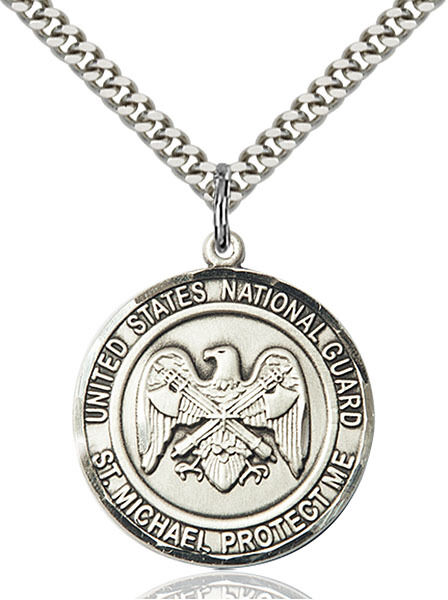 Men\'s Sterling Silver Nat\'l Guard St Michael Military Catholic Medal Necklace