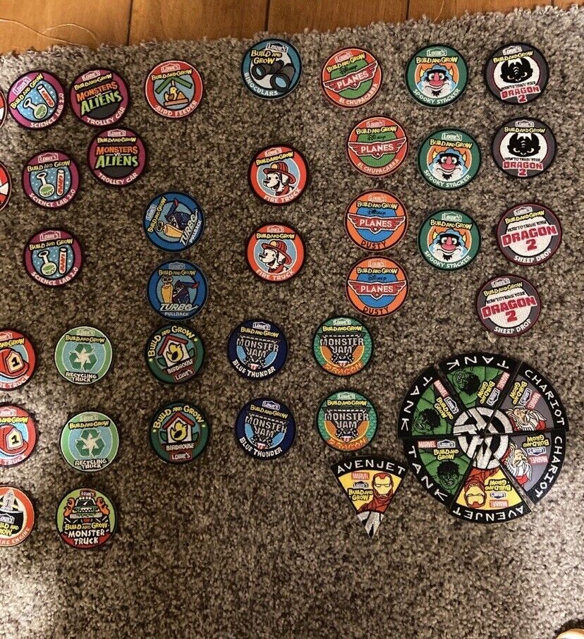 LOT OF 50 + LOWES BUILD AND GROW PATCHES: Disney Marvel Monster & More