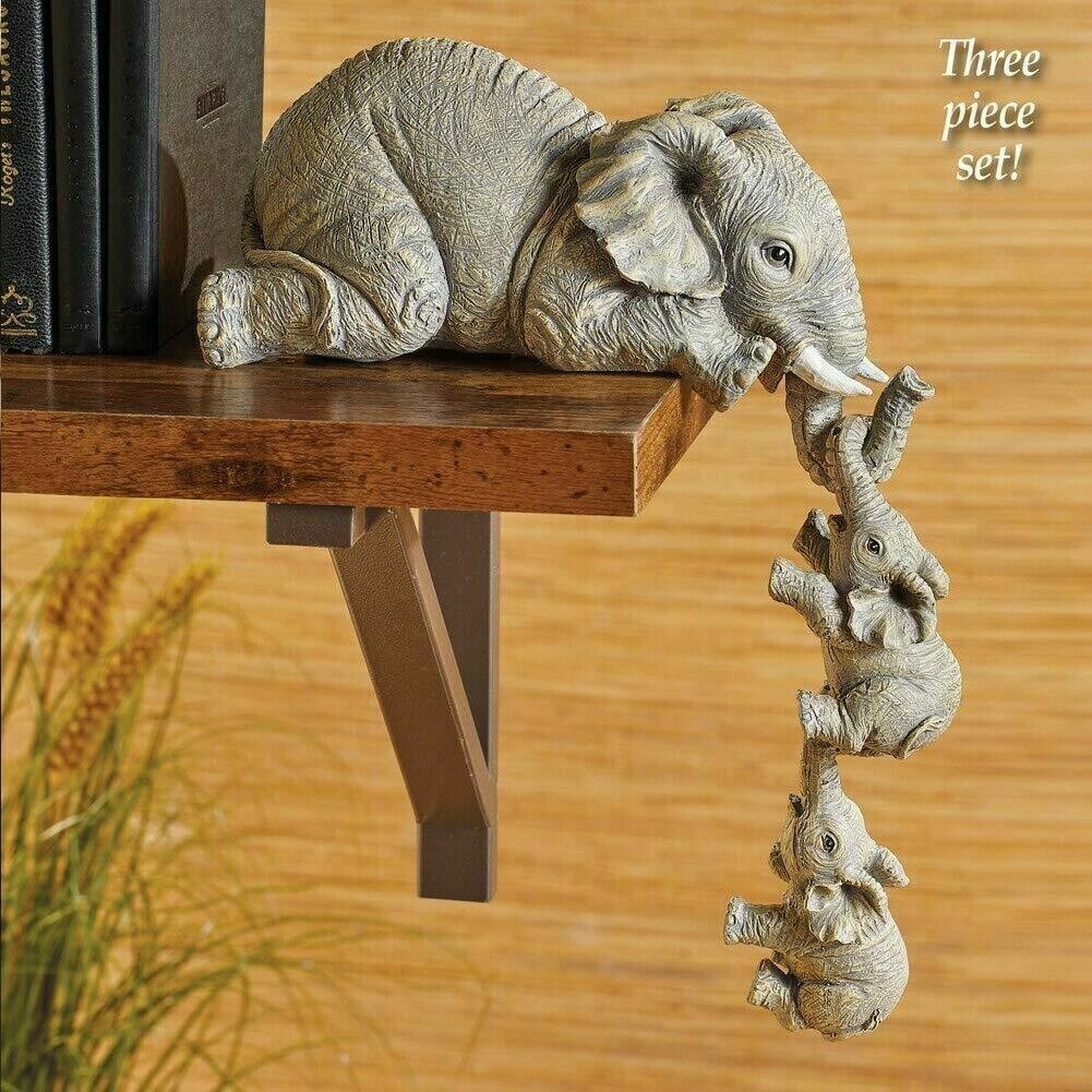 REALISTIC 3 ELEPHANTS RESIN ORNAMENTS THREE-PIECE DECORATIONS 3 LUCKY STATUES
