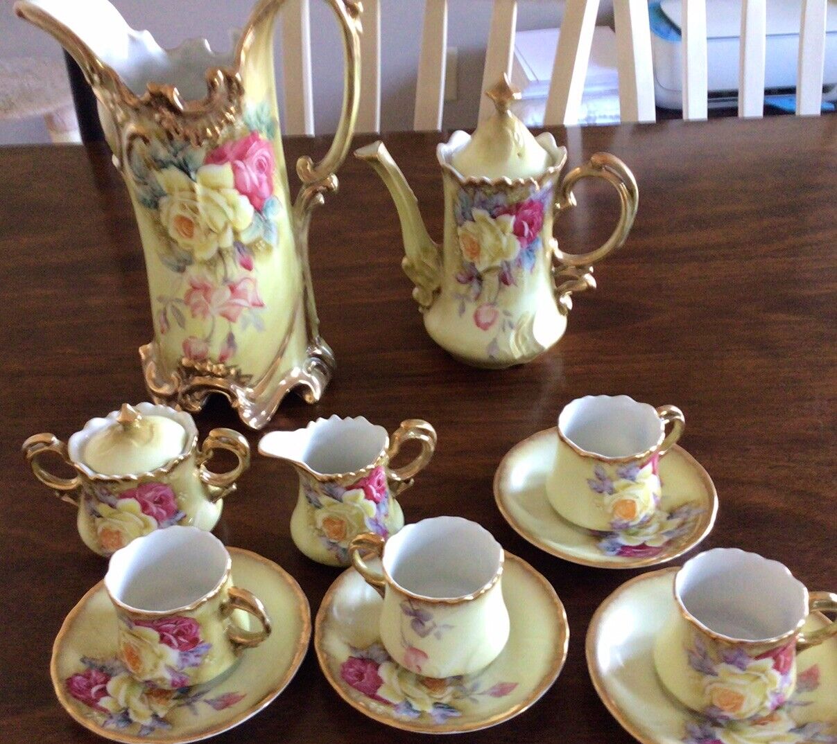14 Piece Vintage Tea Set Hand Painted Rose Gold Nippon Possible Reproduction