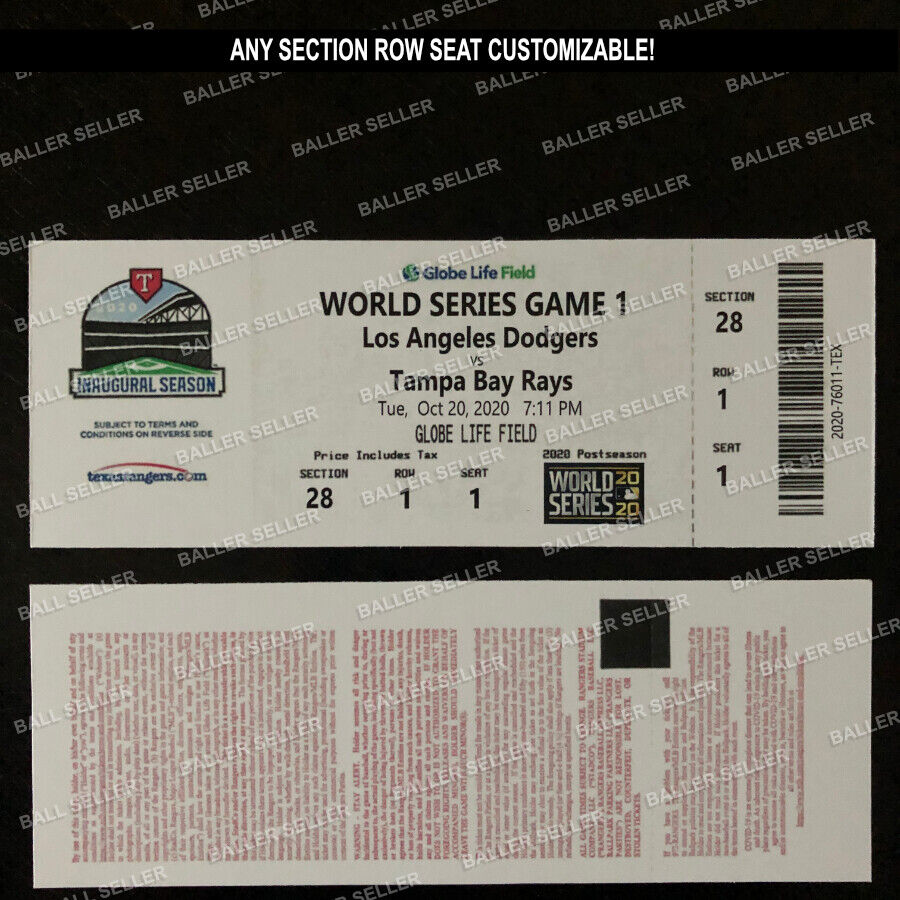 2020 World Series Souvenir Ticket Stub Dodgers Rays ANY SECTION ROW SEAT