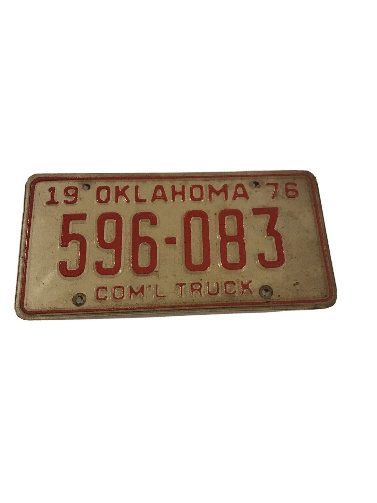 Vintage 1976 Oklahoma License Plate Tag 596-083 Com Truck